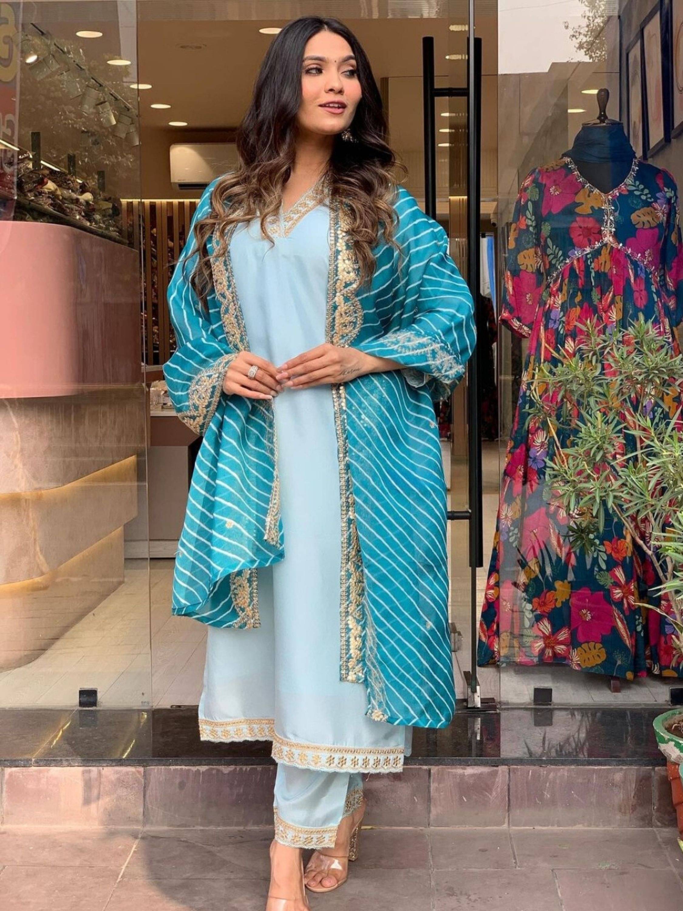 Eeloo Viscose Embroidered Kurti With Pants Women's Stitched Salwar Suit - Blue ( Pack of 1 ) Eeloo Viscose Embroidered Kurti With Pants Women's Stitched Salwar Suit - Blue ( Pack of 1 )