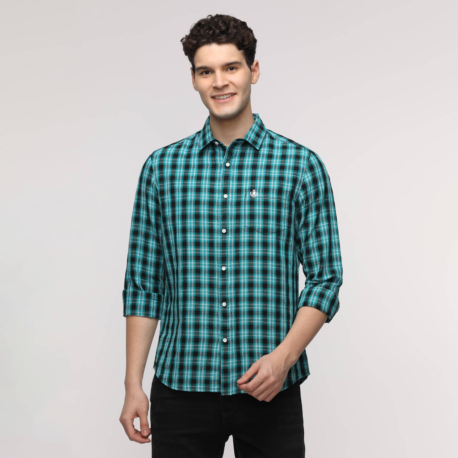     			INDOCOTTON 100% Cotton Slim Fit Checks Full Sleeves Men's Casual Shirt - Black ( Pack of 1 )