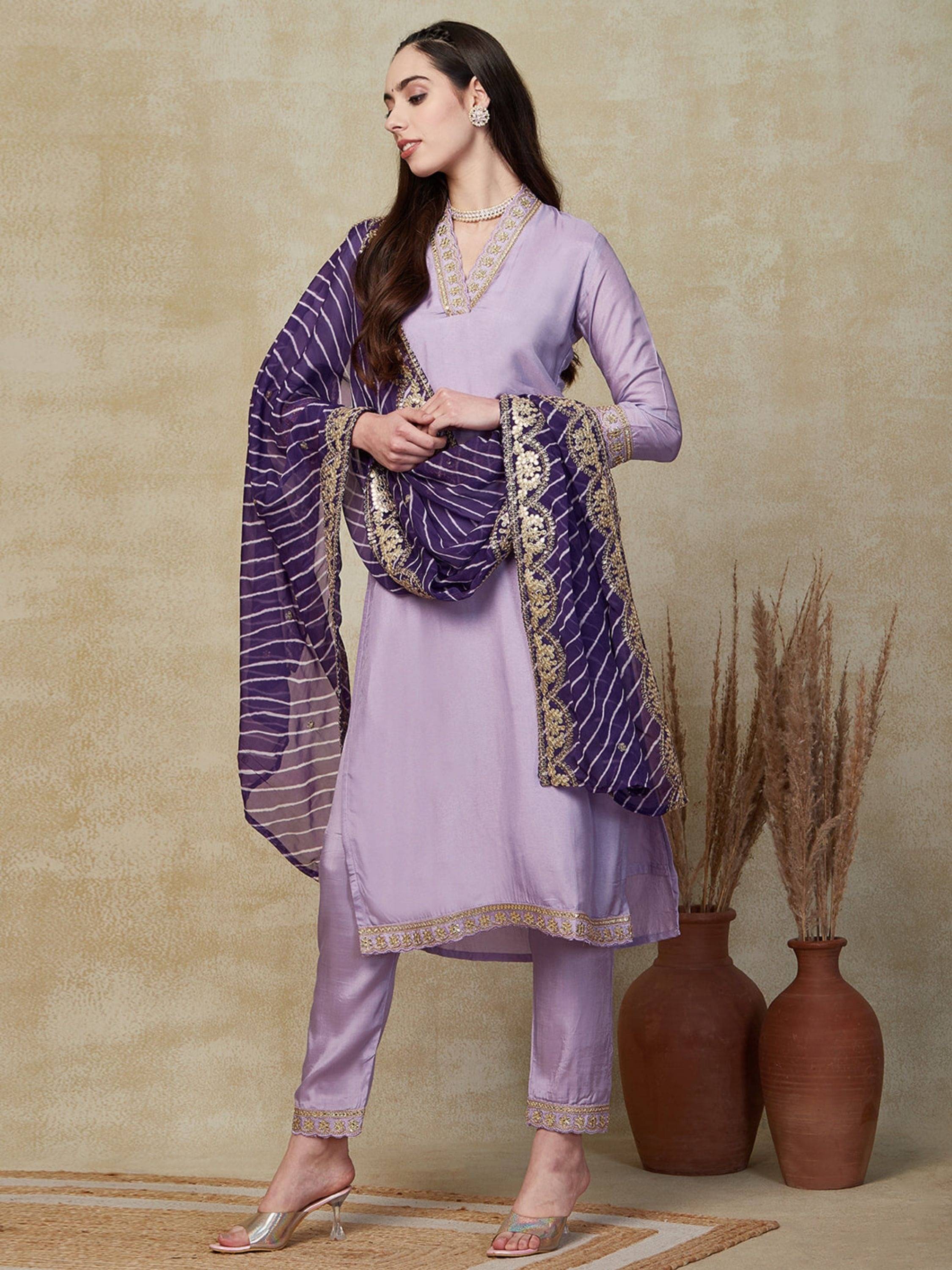 Niza Fashion Viscose Embroidered Kurti With Pants Women's Stitched Salwar Suit - Purple ( Pack of 1 ) Niza Fashion Viscose Embroidered Kurti With Pants Women's Stitched Salwar Suit - Purple ( Pack of 1 )