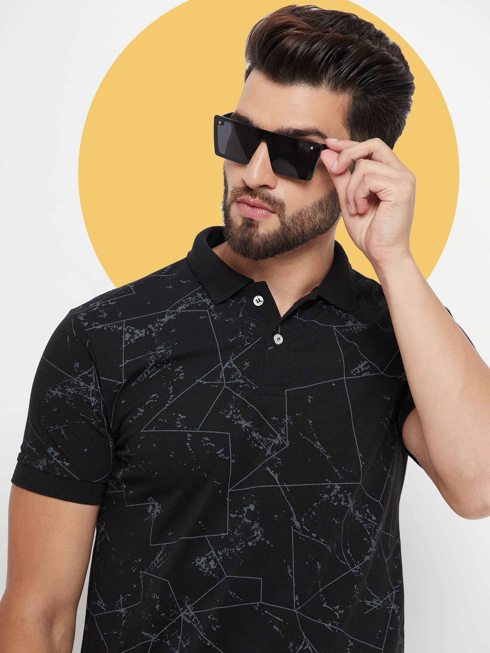     			RELANE Pack of 1 Cotton Blend Regular Fit Printed Half Sleeves Men's Polo T Shirt ( Black )