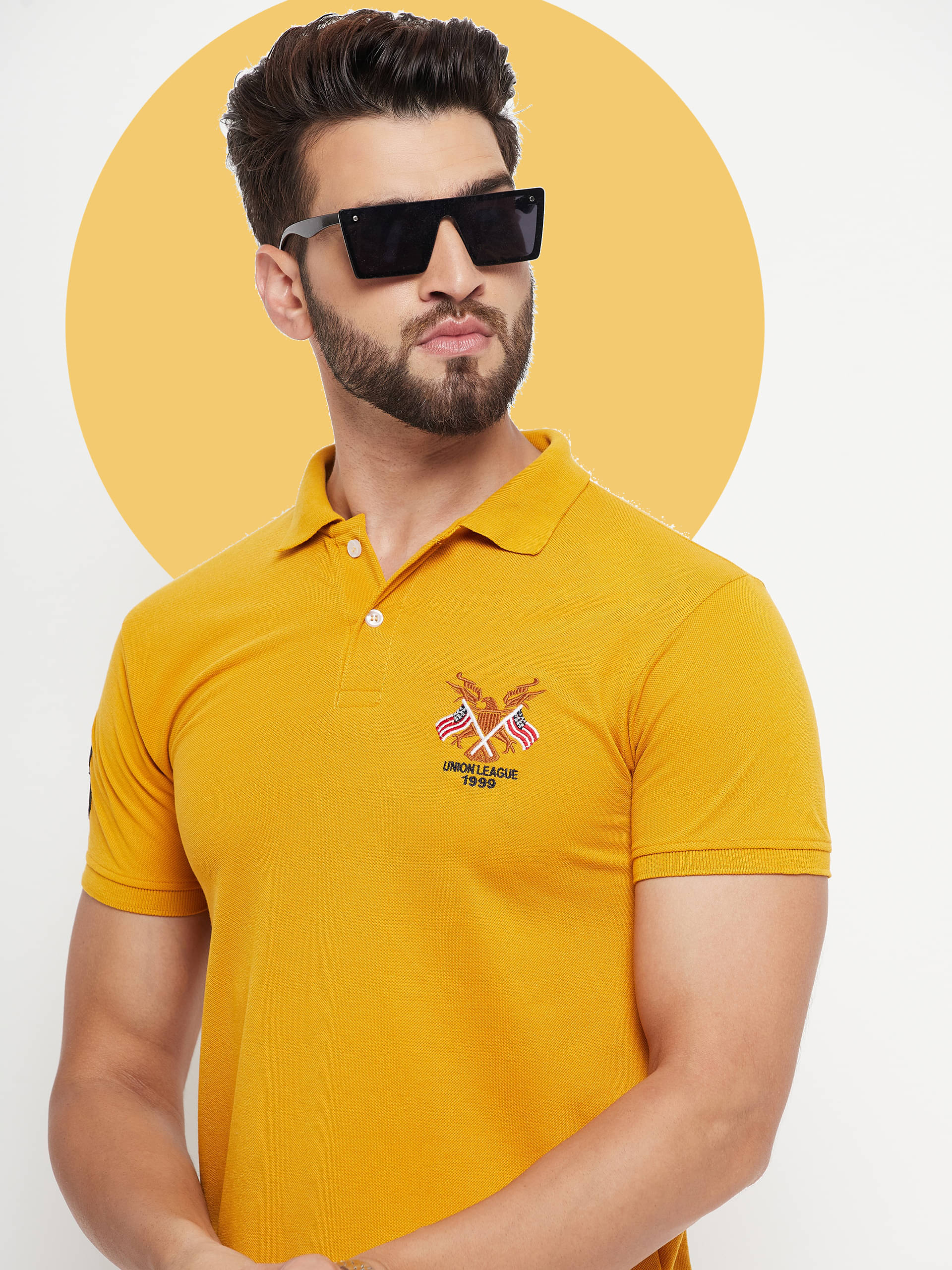 RELANE Pack of 1 Cotton Blend Regular Fit Solid Half Sleeves Men's Polo T Shirt ( Mustard )     			RELANE Pack of 1 Cotton Blend Regular Fit Solid Half Sleeves Men's Polo T Shirt ( Mustard )