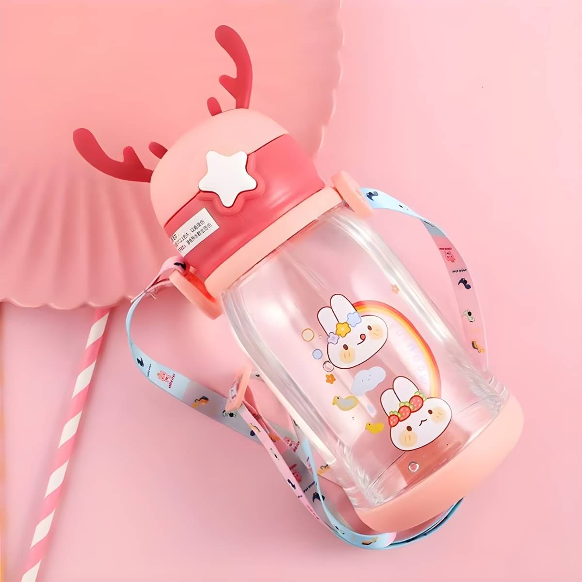 Radhe Creation Cartoon Water Bottle with Straw Multicolour Plastic School Water Bottle 600 mL ( Set of 1 ) Radhe Creation Cartoon Water Bottle with Straw Multicolour Plastic School Water Bottle 600 mL ( Set of 1 )
