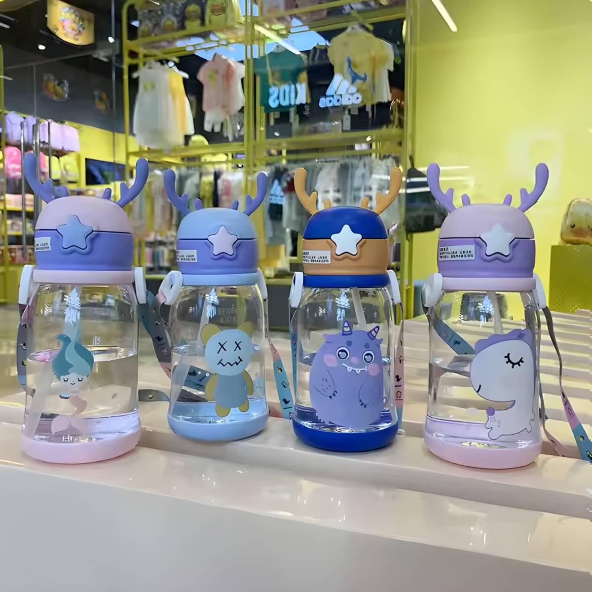 Radhe Creation Cartoon Water Bottle with Straw Multicolour Plastic School Water Bottle 600 mL ( Set of 1 ) Radhe Creation Cartoon Water Bottle with Straw Multicolour Plastic School Water Bottle 600 mL ( Set of 1 )