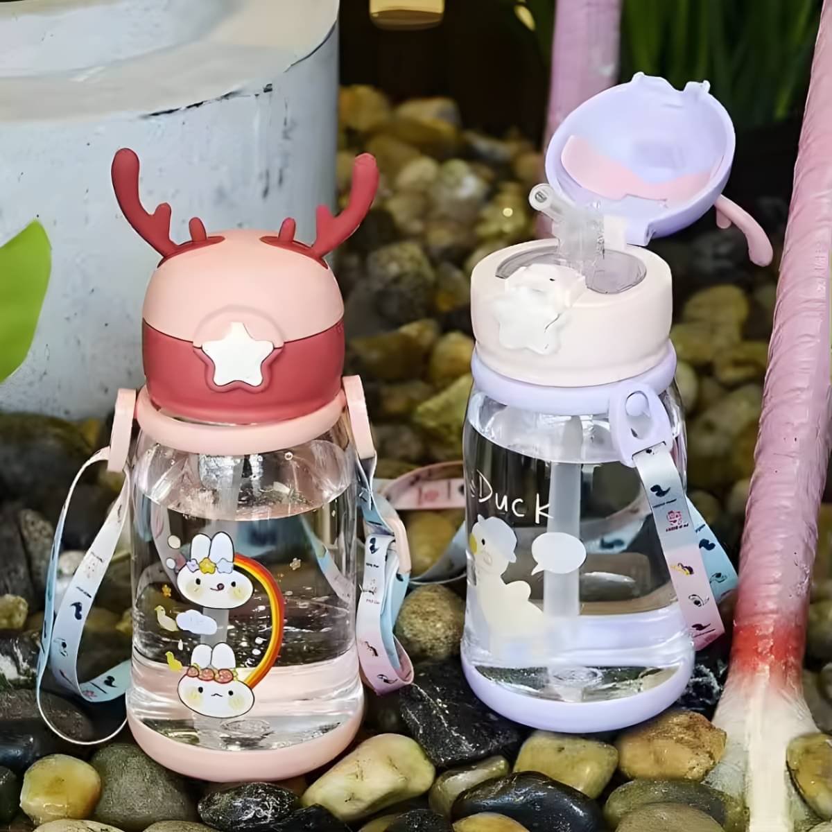 Radhe Creation Cartoon Water Bottle with Straw Multicolour Plastic School Water Bottle 600 mL ( Set of 1 ) Radhe Creation Cartoon Water Bottle with Straw Multicolour Plastic School Water Bottle 600 mL ( Set of 1 )