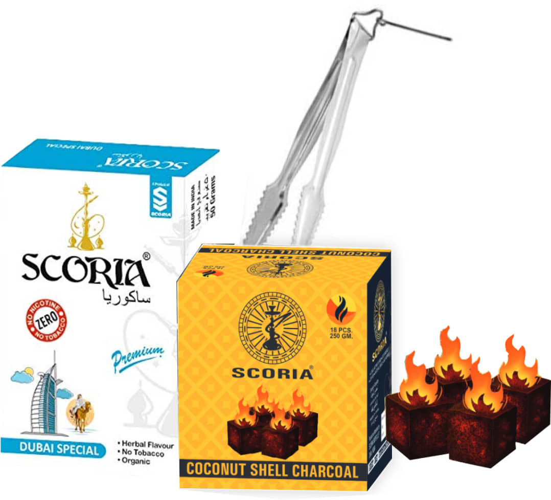 SCORIA Hookah Dubai Special, 250Gm Coconut Coal, Tong Pack Of 3