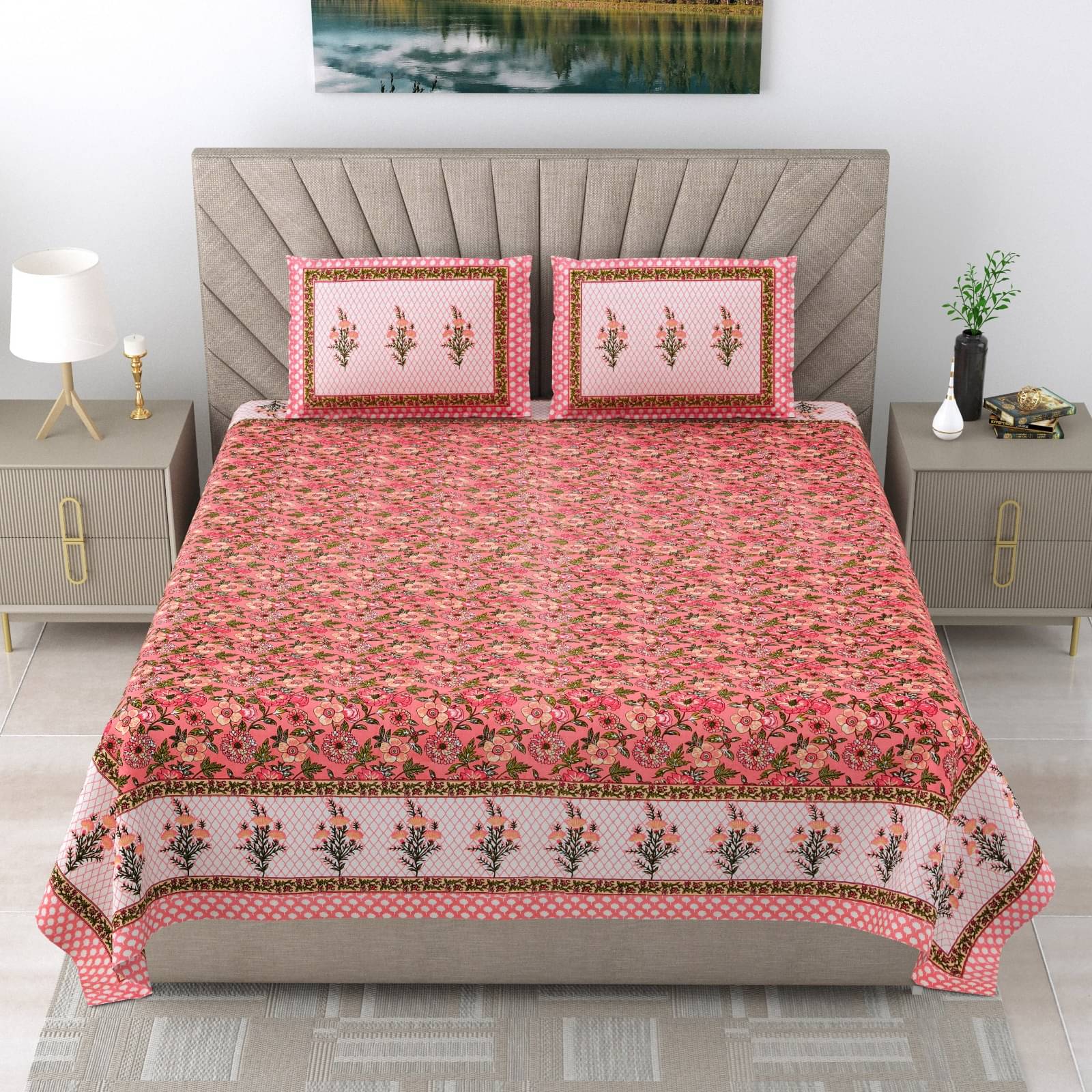     			Shubastik Cotton 1 Double Queen Bedsheet with 2 Pillow Covers ( Pink )