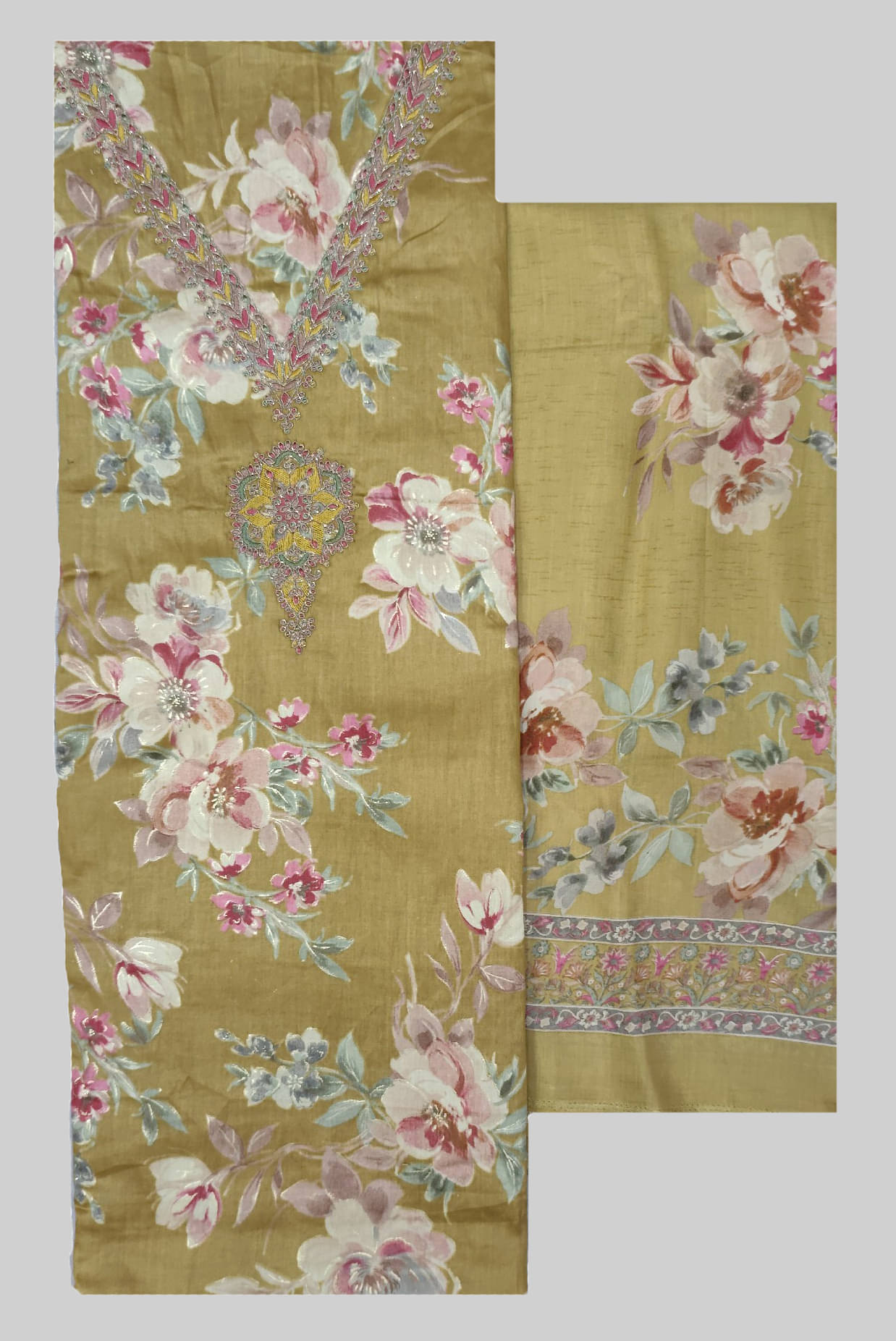     			Soul Essence Unstitched Cotton Printed Dress Material - Beige ( Pack of 1 )