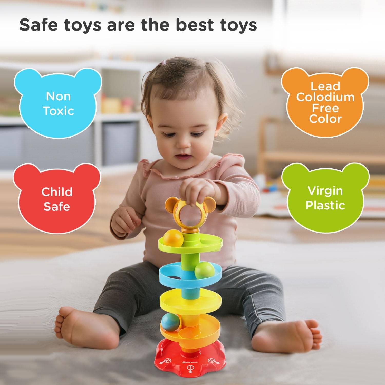     			Stysol 5 Layer Roll Ball Ring Tower Monkey Rolling Ball Bell Toys for Babies I Toddlers