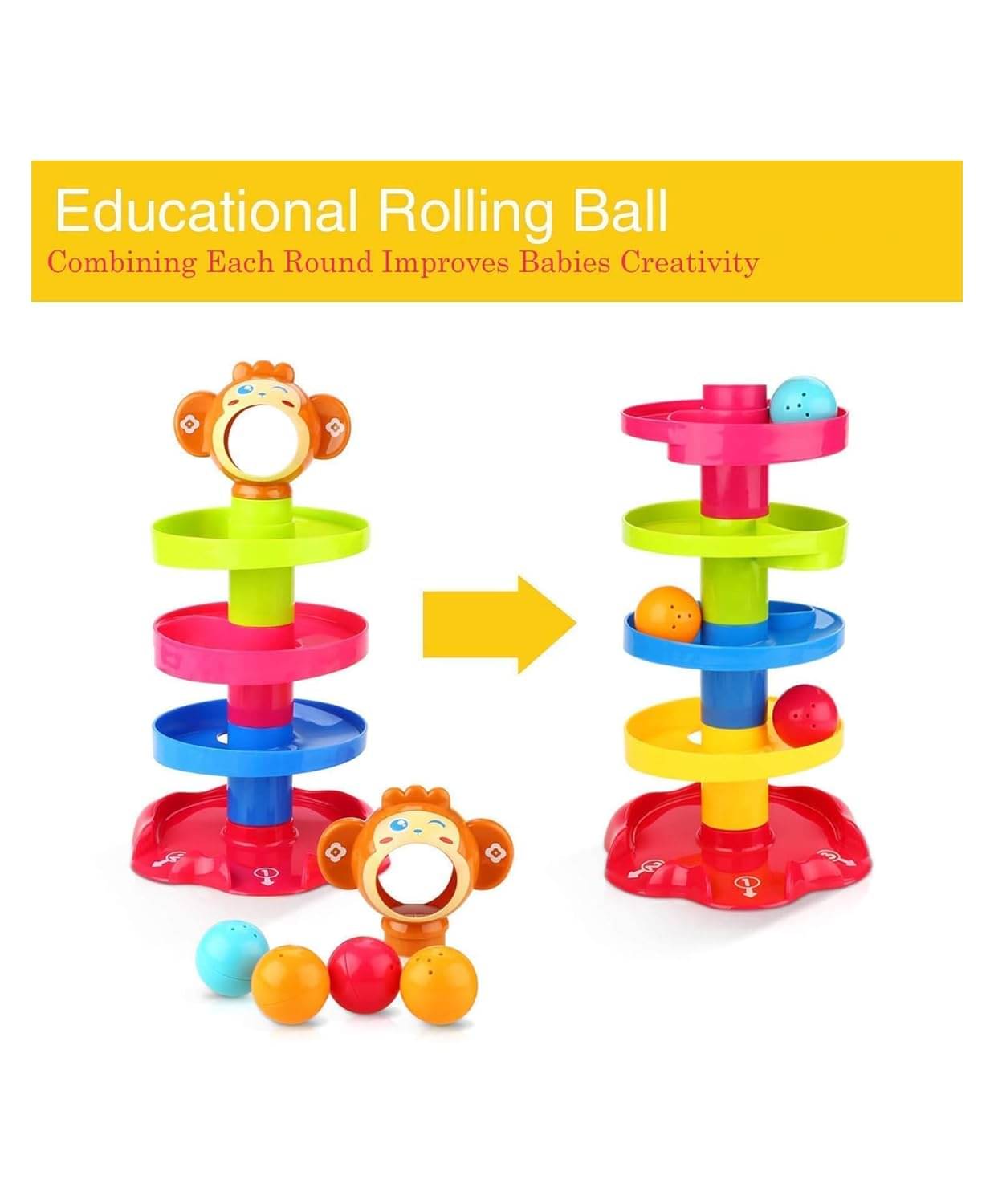     			Stysol Educational Toys Stack Drop and Go Ball Ramp 3 Spinning Toy Roll Ball 5 Layer Ball Drop and Roll Swirling Tower for Baby and Toddler Development