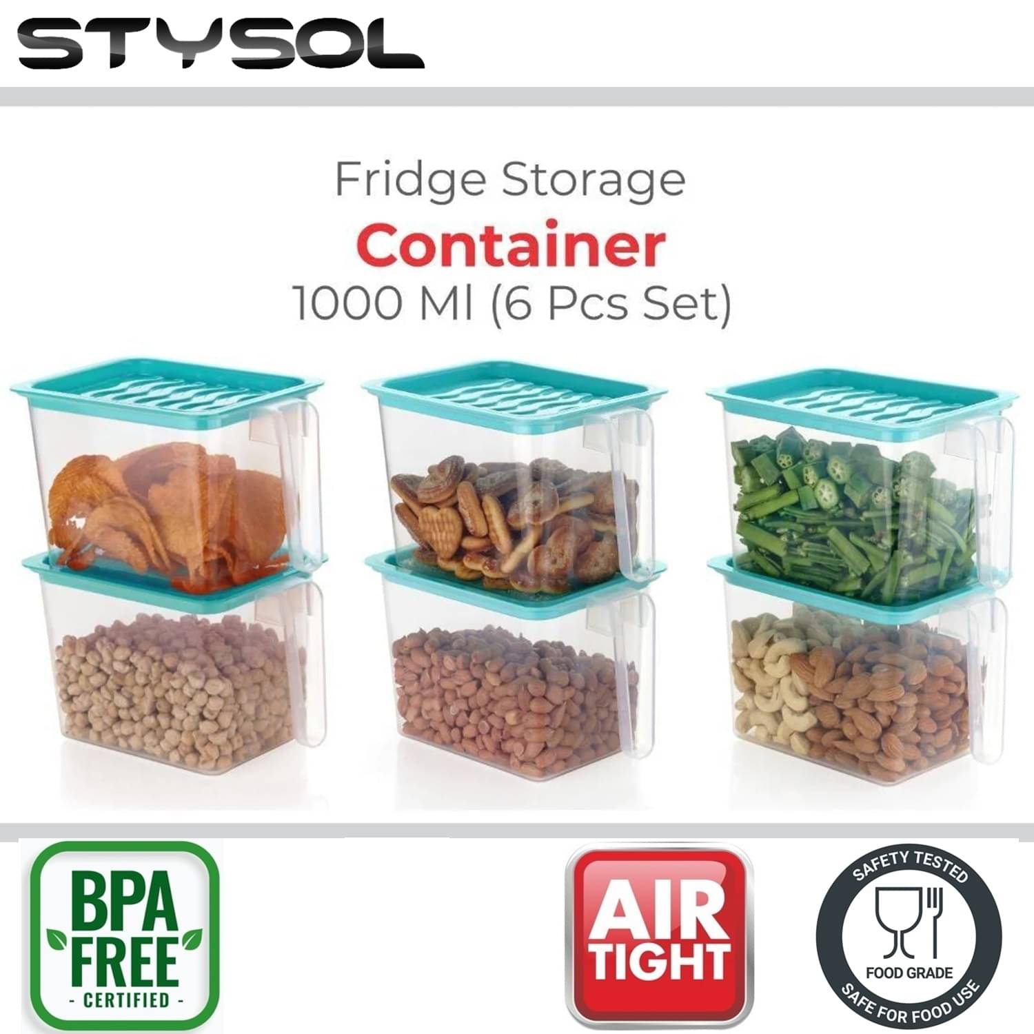 Stysol Fridge Container Plastic Multicolor Dal Container ( Set of 6 ) Stysol Fridge Container Plastic Multicolor Dal Container ( Set of 6 )
