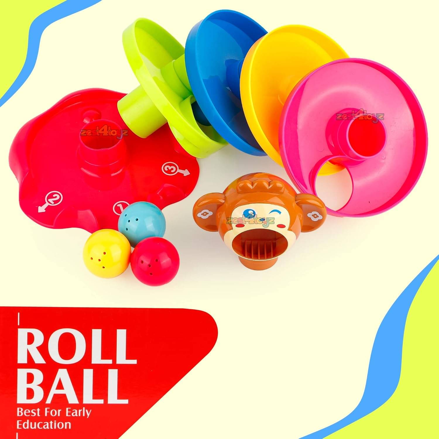     			Stysol Roll Swirling Tower for Baby & Toddler Educational Toys | Stack, Drop and Go Ball Ramp Toy Set Includes 3 Spinning Activity Balls - Multicolor