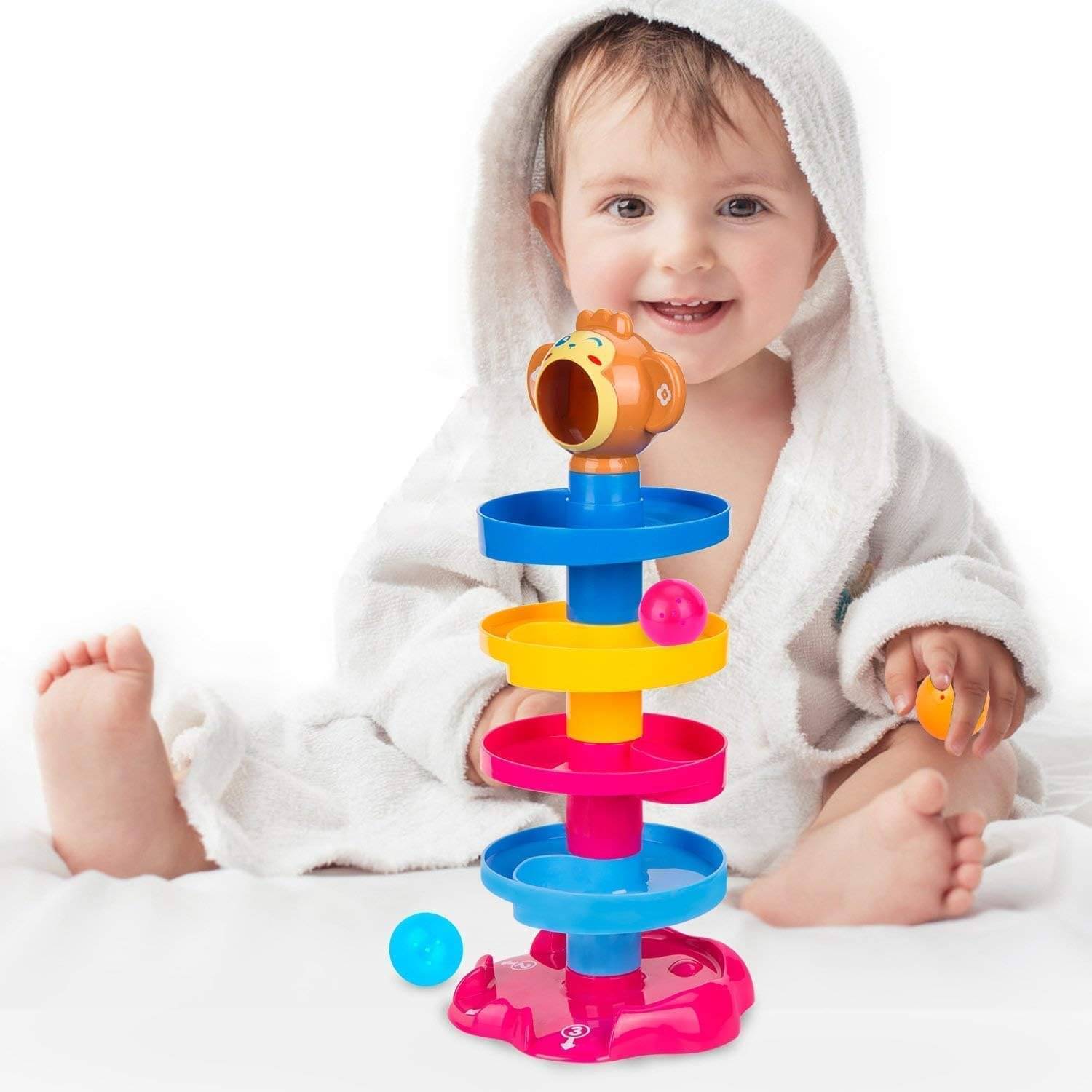     			Stysol Toys Colorful 5 Layer Plastic Stack, Drop and Go Ball Drop and Roll Swirling Tower Ramp Development Educational Toys for Baby and Toddler- (Multi-Color)