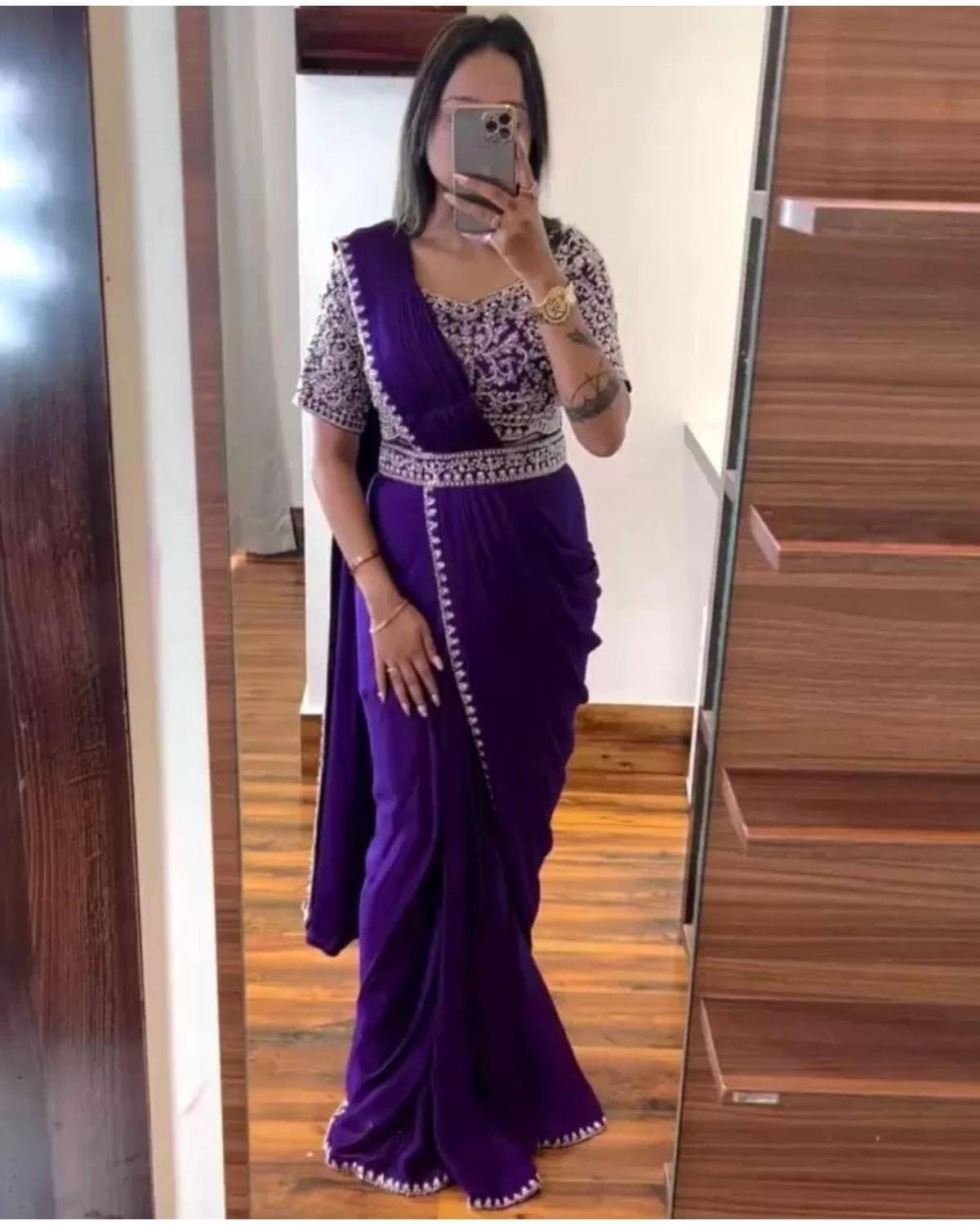 Suntex Silk Embroidered Saree With Unstitched Blouse Piece ( Indigo ) Suntex Silk Embroidered Saree With Unstitched Blouse Piece ( Indigo )