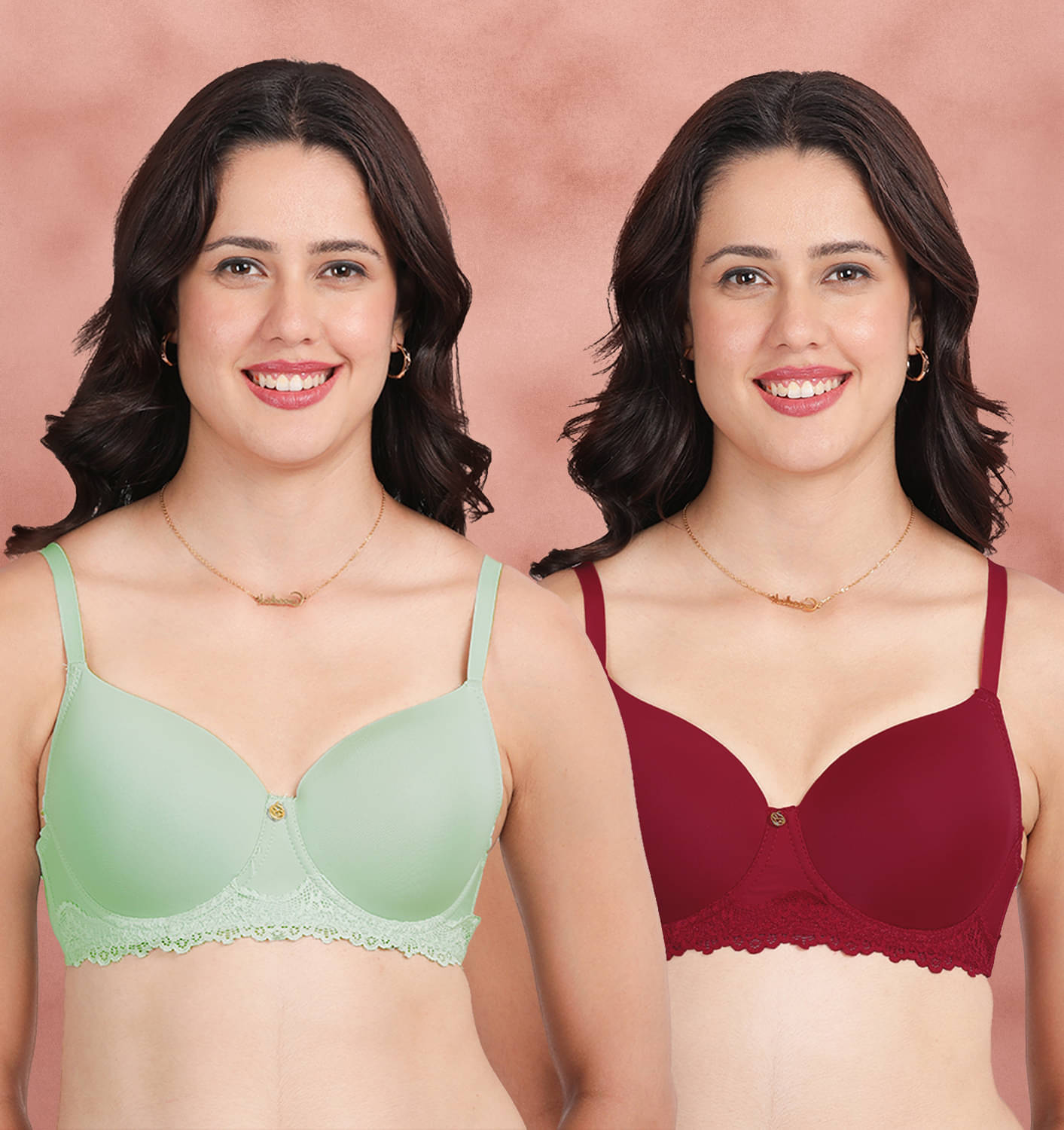 Susie Pack of 2 Nylon Lightly Padded Everyday Bra For Women ( Green ) Susie Pack of 2 Nylon Lightly Padded Everyday Bra For Women ( Green )