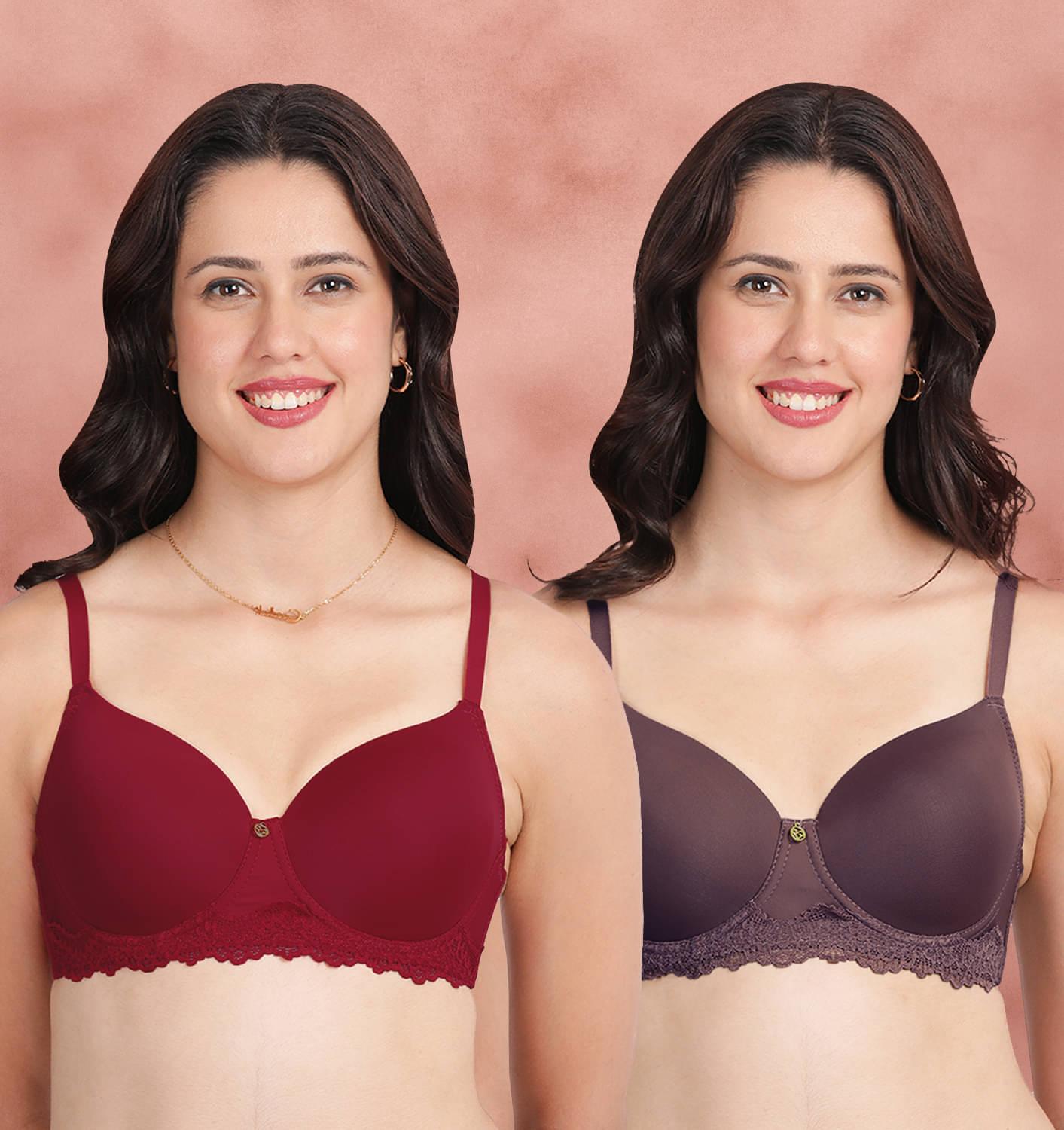     			Susie Pack of 2 Nylon Lightly Padded Everyday Bra For Women ( Red )