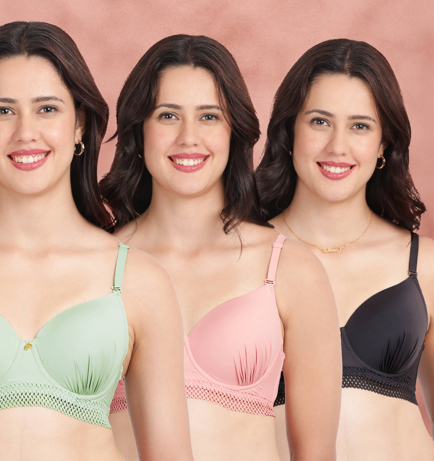     			Susie Pack of 3 Nylon Lightly Padded Everyday Bra For Women ( Multicolor )