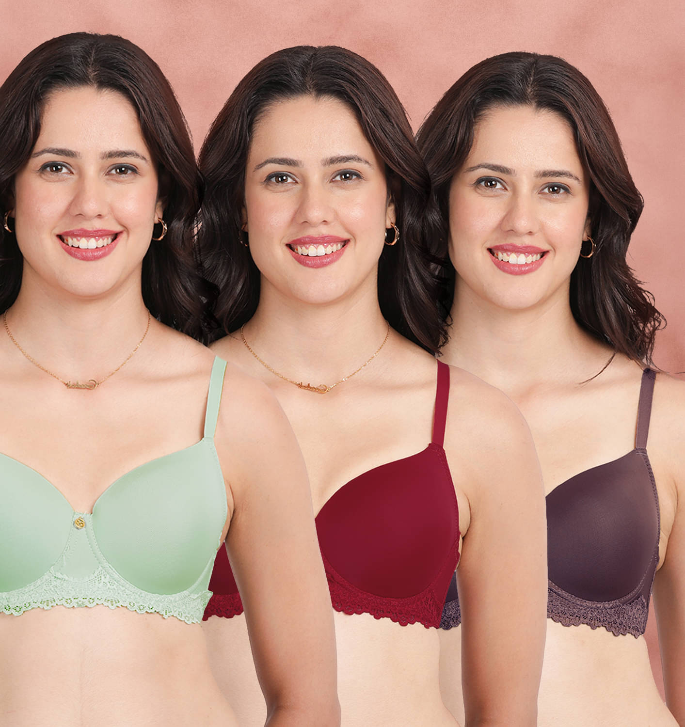 Susie Pack of 3 Nylon Lightly Padded Everyday Bra For Women ( Multicolor ) Susie Pack of 3 Nylon Lightly Padded Everyday Bra For Women ( Multicolor )