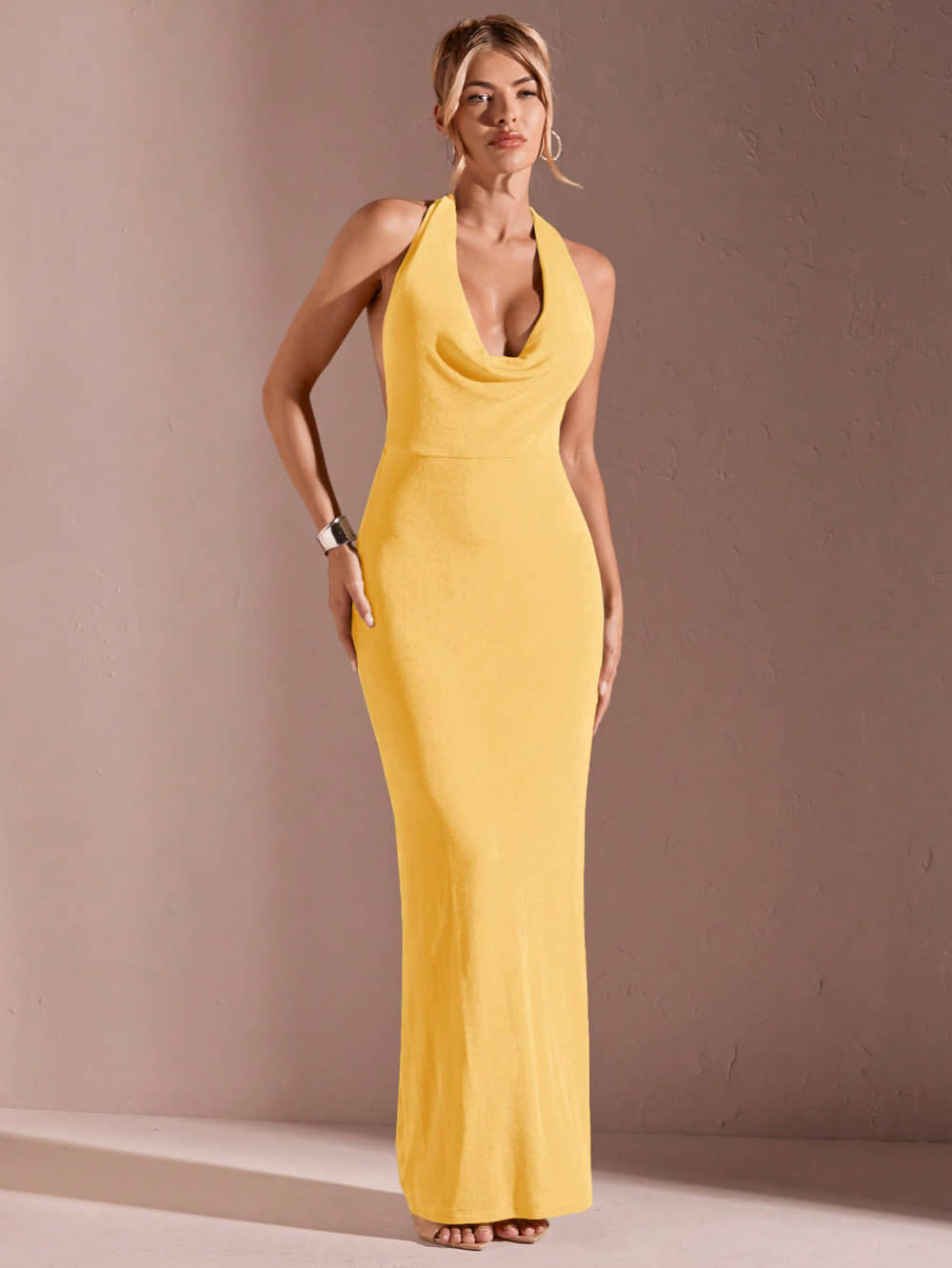 VIOUR Women Lycra Solid Bodycon Dress ( Yellow )
