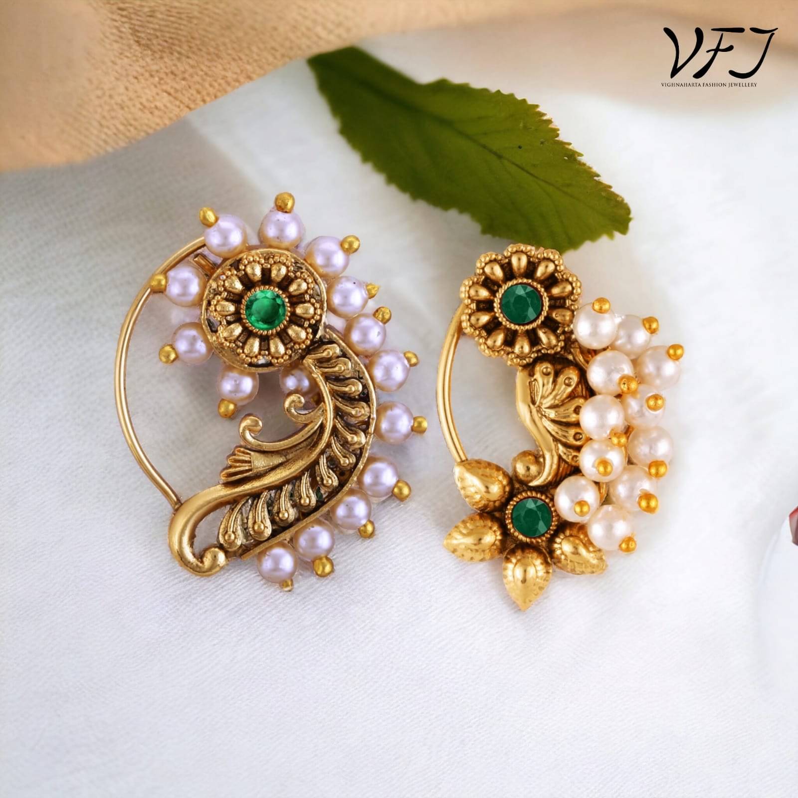     			Vighnaharta Artificial stone and Pearls moti Nath Nathiya./ Nose Pin combo 2 nath for women and Girls[VFJ1180-1275_NTH-PRESS-GREEN]