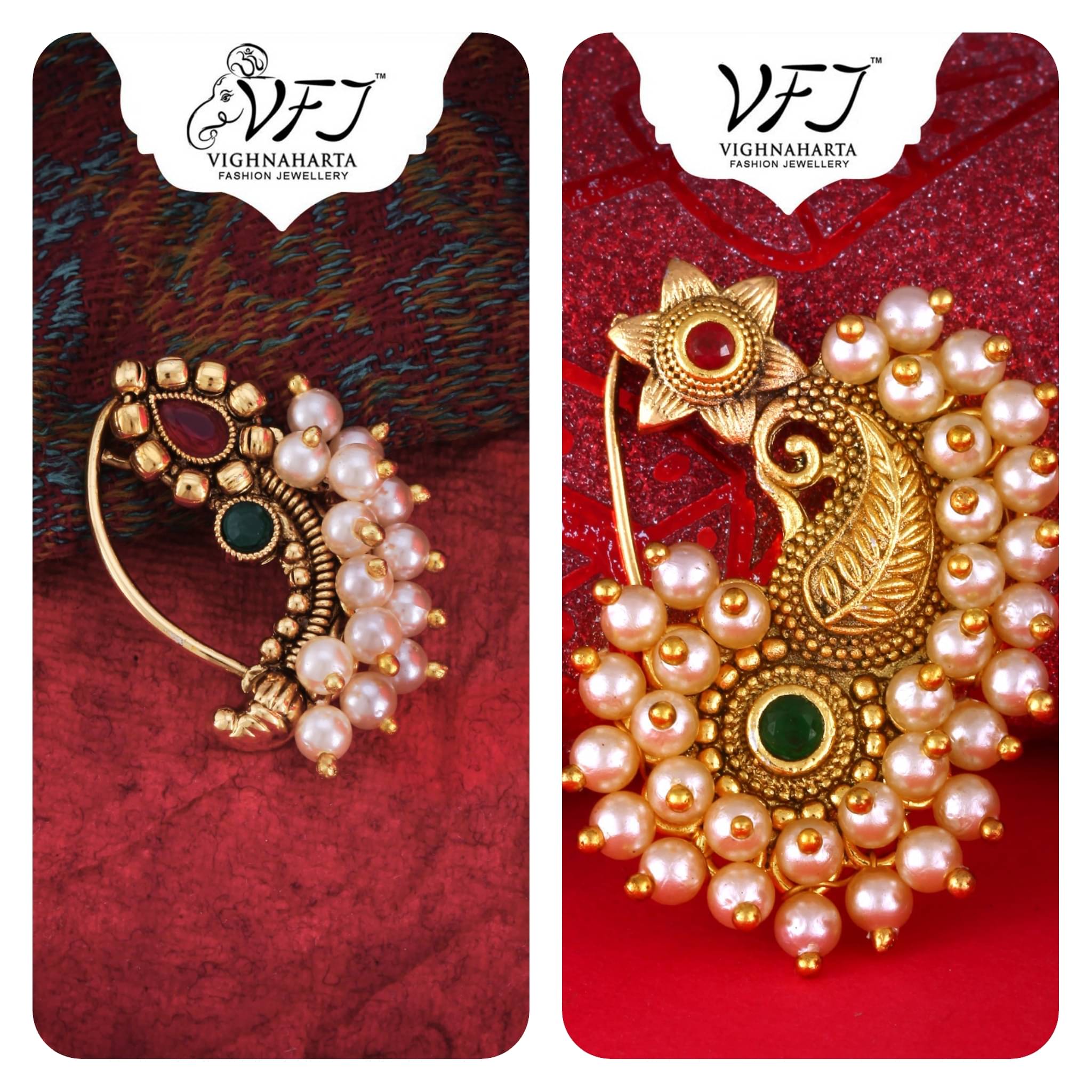     			Vighnaharta Artificial stone and Pearls moti Nath Nathiya./ Nose Pin combo 2 nath for women and Girls[VFJ1287-1256NTH-PRESS-MULTI]