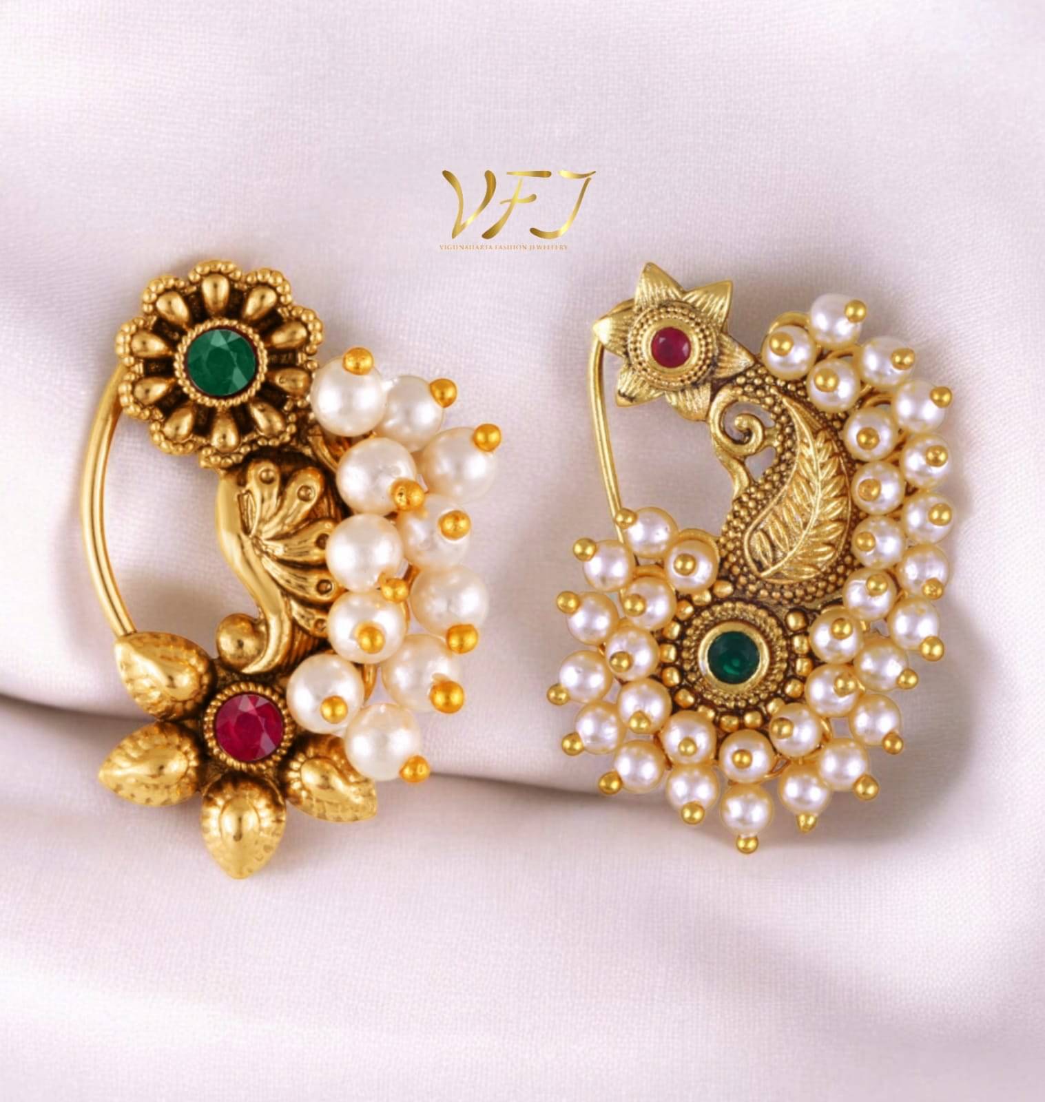     			Vighnaharta Artificial stone and Pearls moti Nath Nathiya./ Nose Pin combo 2 nath for women and Girls[VFJ1287-1180NTH-PRESS-MULTI]
