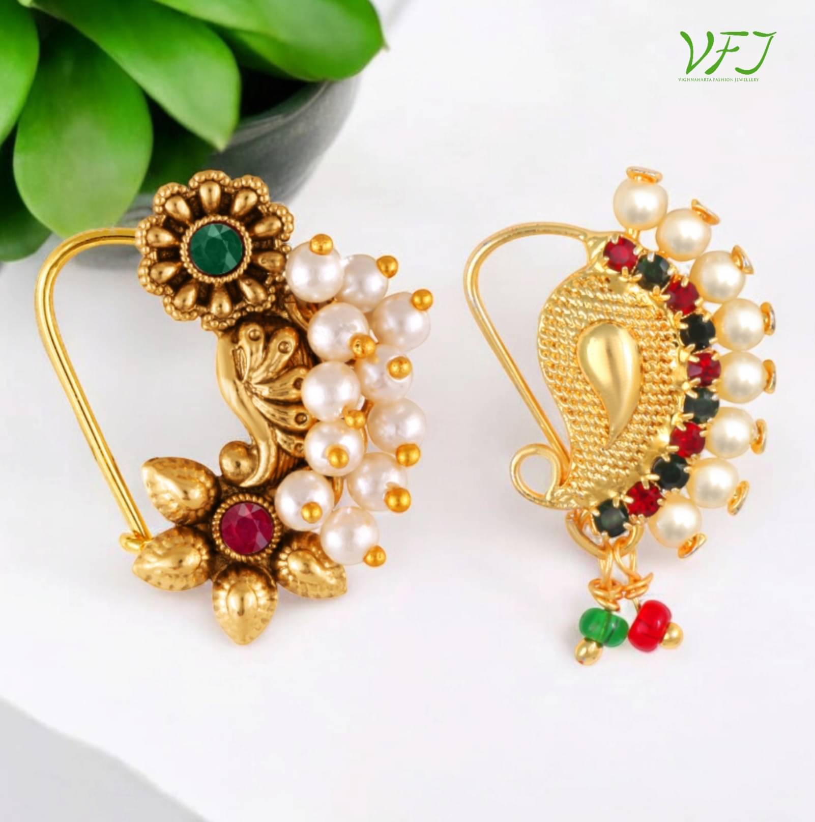     			Vighnaharta Artificial stone and Pearls moti Nath Nathiya./ Nose Pin combo 2 nath for women and Girls[VFJ1020-1286NTH-TAR-MULTI]
