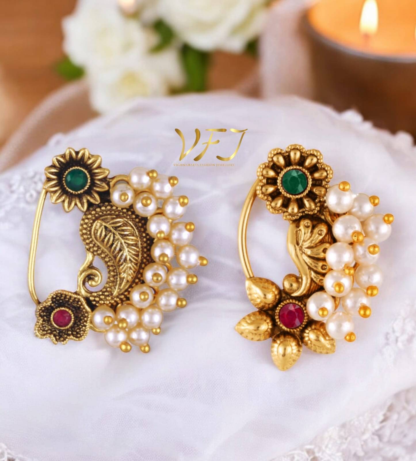     			Vighnaharta Artificial stone and Pearls moti Nath Nathiya./ Nose Pin combo 2 nath for women and Girls[VFJ1290-1180NTH-PRESS-MULTI]
