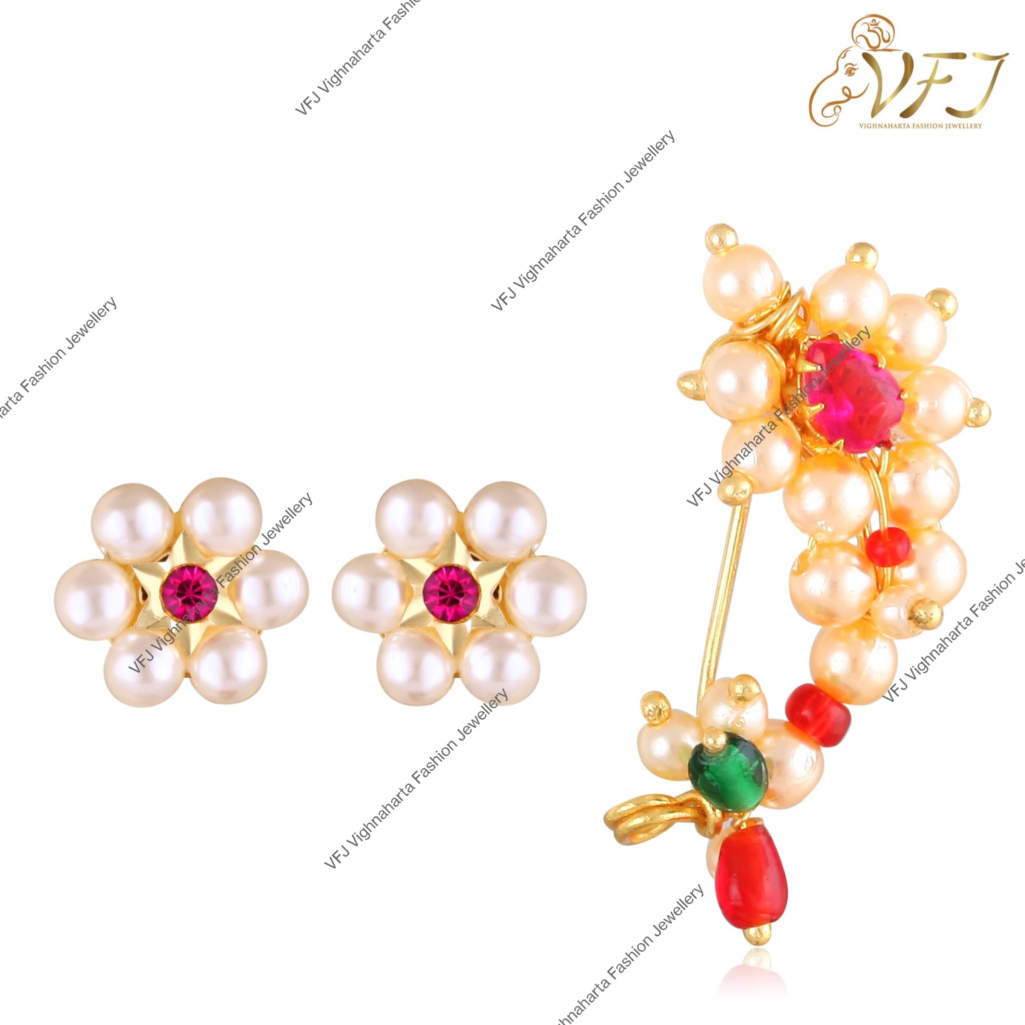     			Vighnaharta Artificial stone and Pearls moti Nath Nathiya./ Nose Pin combo 2 nath for women and Girls[VFJ2233ERG-1028NTH-PRESS]