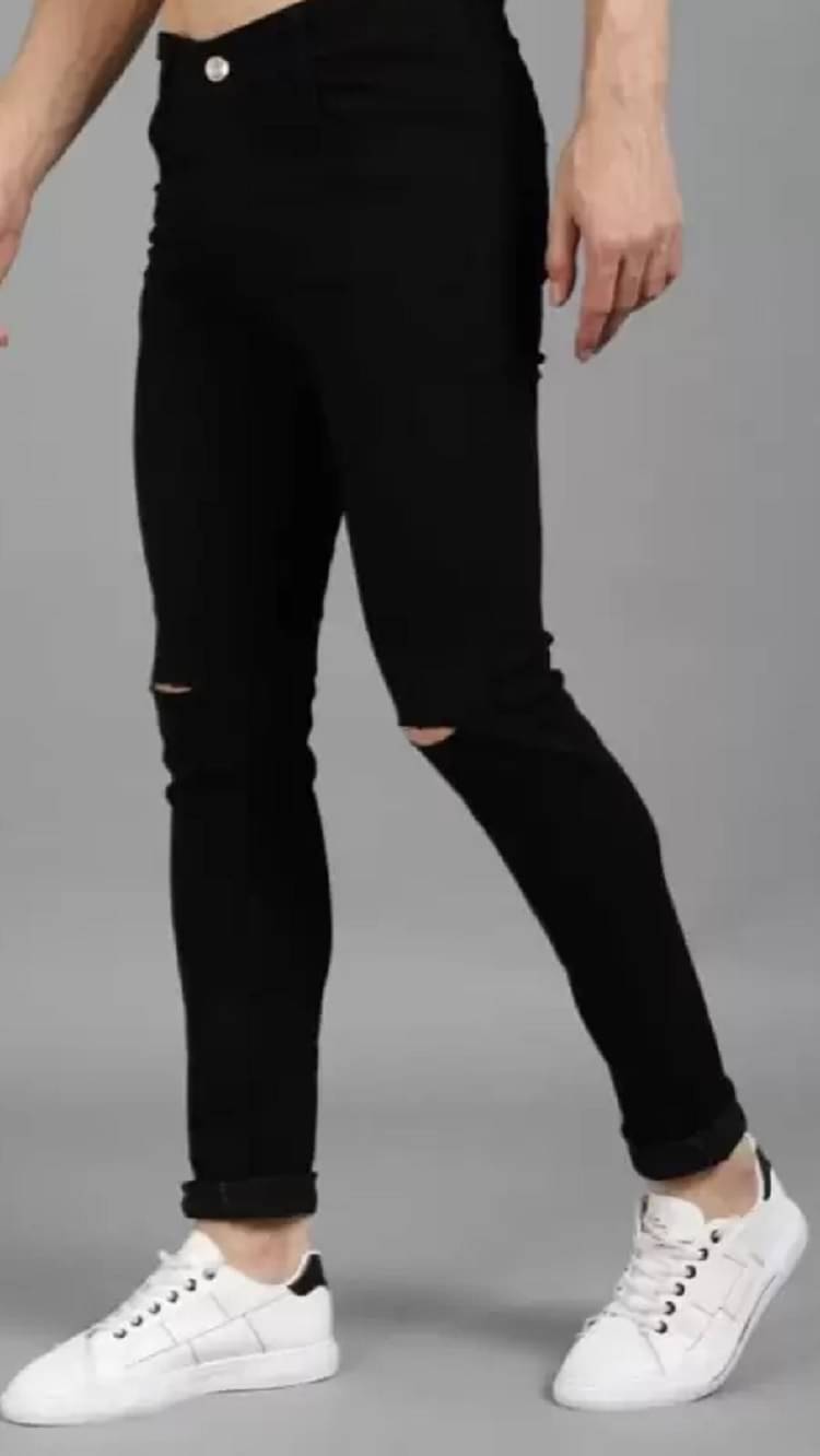 WHATON Skinny Fit Distressed Men's Jeans - Black ( Pack of 1 ) WHATON Skinny Fit Distressed Men's Jeans - Black ( Pack of 1 )