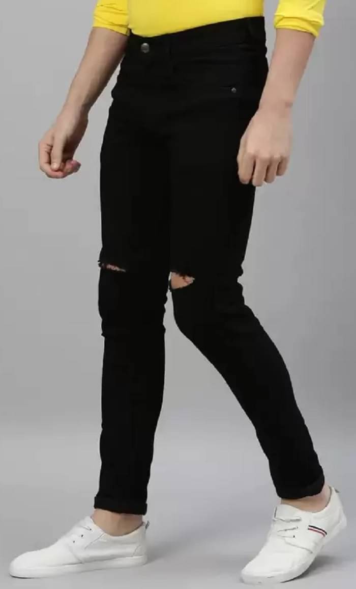 WHATON Skinny Fit Distressed Men's Jeans - Black ( Pack of 1 ) WHATON Skinny Fit Distressed Men's Jeans - Black ( Pack of 1 )