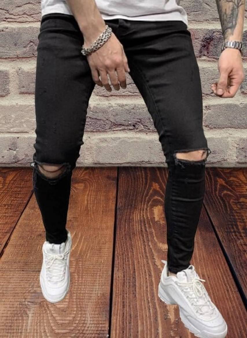 WHATON Skinny Fit Distressed Men's Jeans - Black ( Pack of 1 ) WHATON Skinny Fit Distressed Men's Jeans - Black ( Pack of 1 )