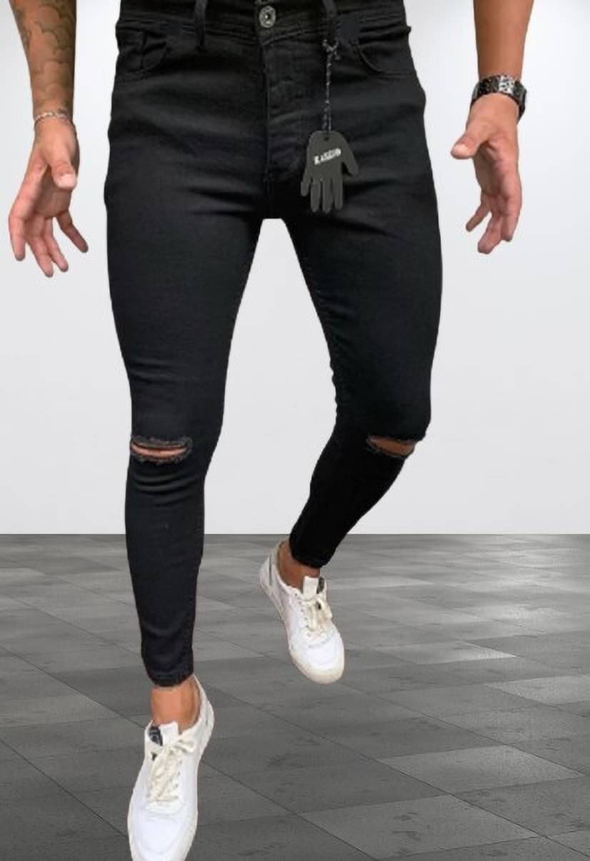 WHATON Skinny Fit Distressed Men's Jeans - Black ( Pack of 1 ) WHATON Skinny Fit Distressed Men's Jeans - Black ( Pack of 1 )