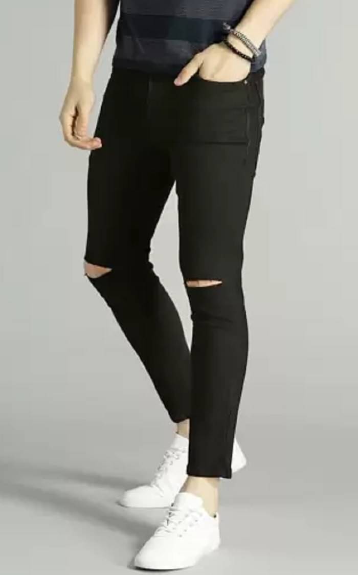     			WHATON Skinny Fit Distressed Men's Jeans - Black ( Pack of 1 )