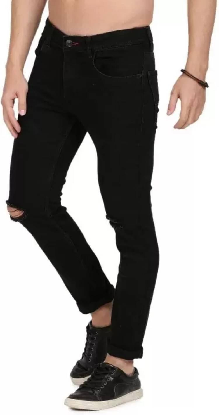 WHATON Skinny Fit Distressed Men's Jeans - Black ( Pack of 1 ) WHATON Skinny Fit Distressed Men's Jeans - Black ( Pack of 1 )