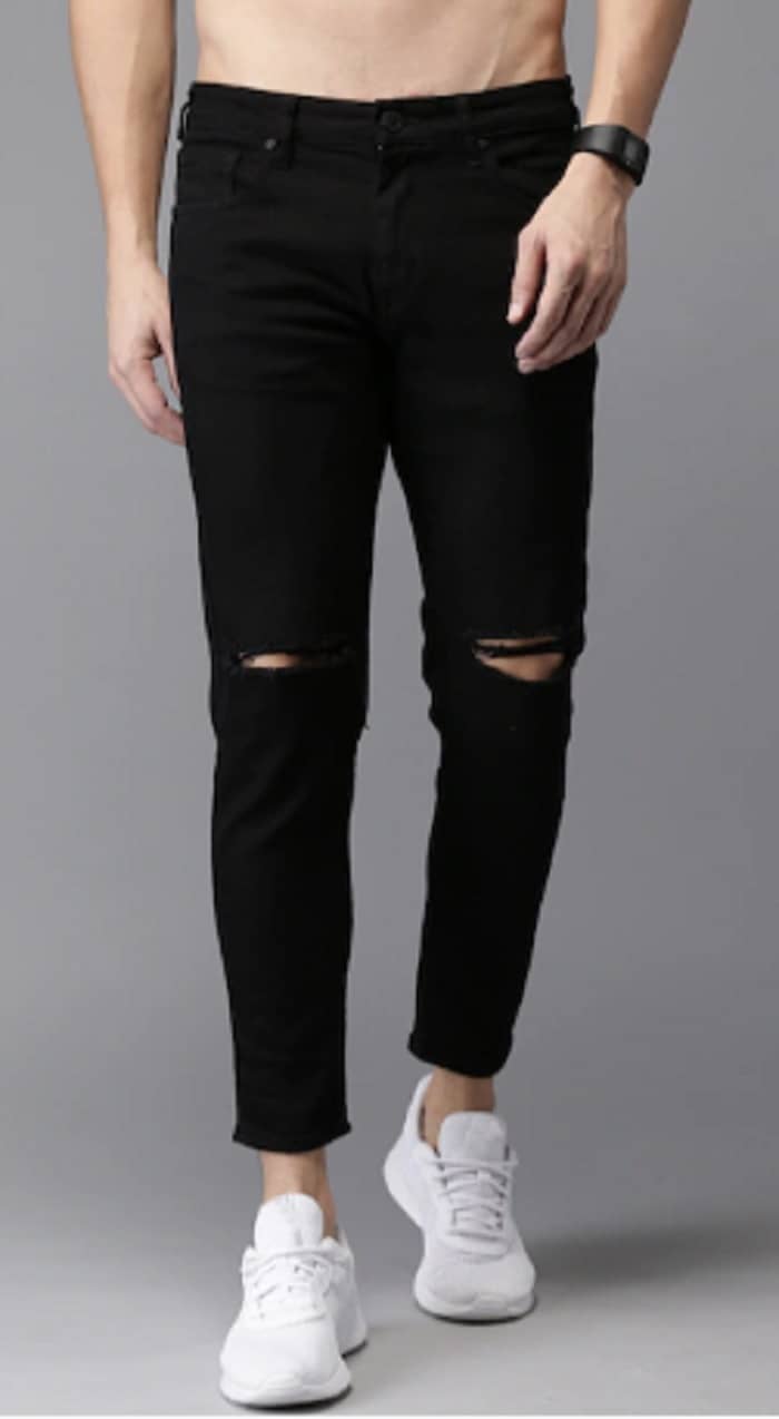 WHATON Slim Fit Distressed Men's Jeans - Black ( Pack of 1 ) - Jeans | Buy online on ZillyBuy