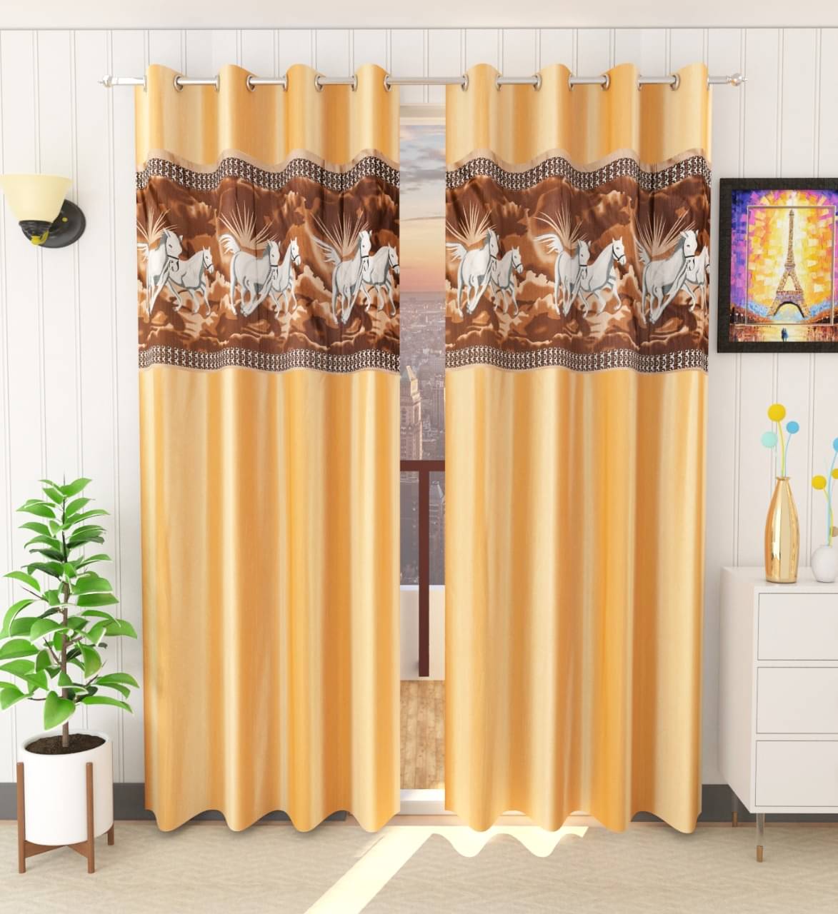     			WI Animal Room Darkening Eyelet Curtain 7 ft ( Pack of 2 ) - Gold
