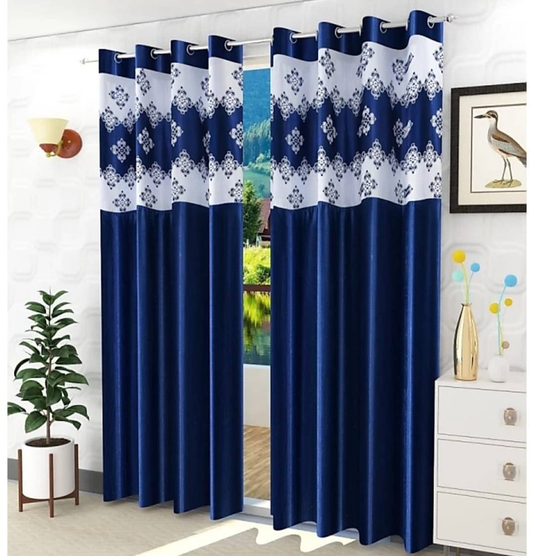 WI Solid Room Darkening Eyelet Curtain 9 ft ( Pack of 2 ) - Blue WI Solid Room Darkening Eyelet Curtain 9 ft ( Pack of 2 ) - Blue