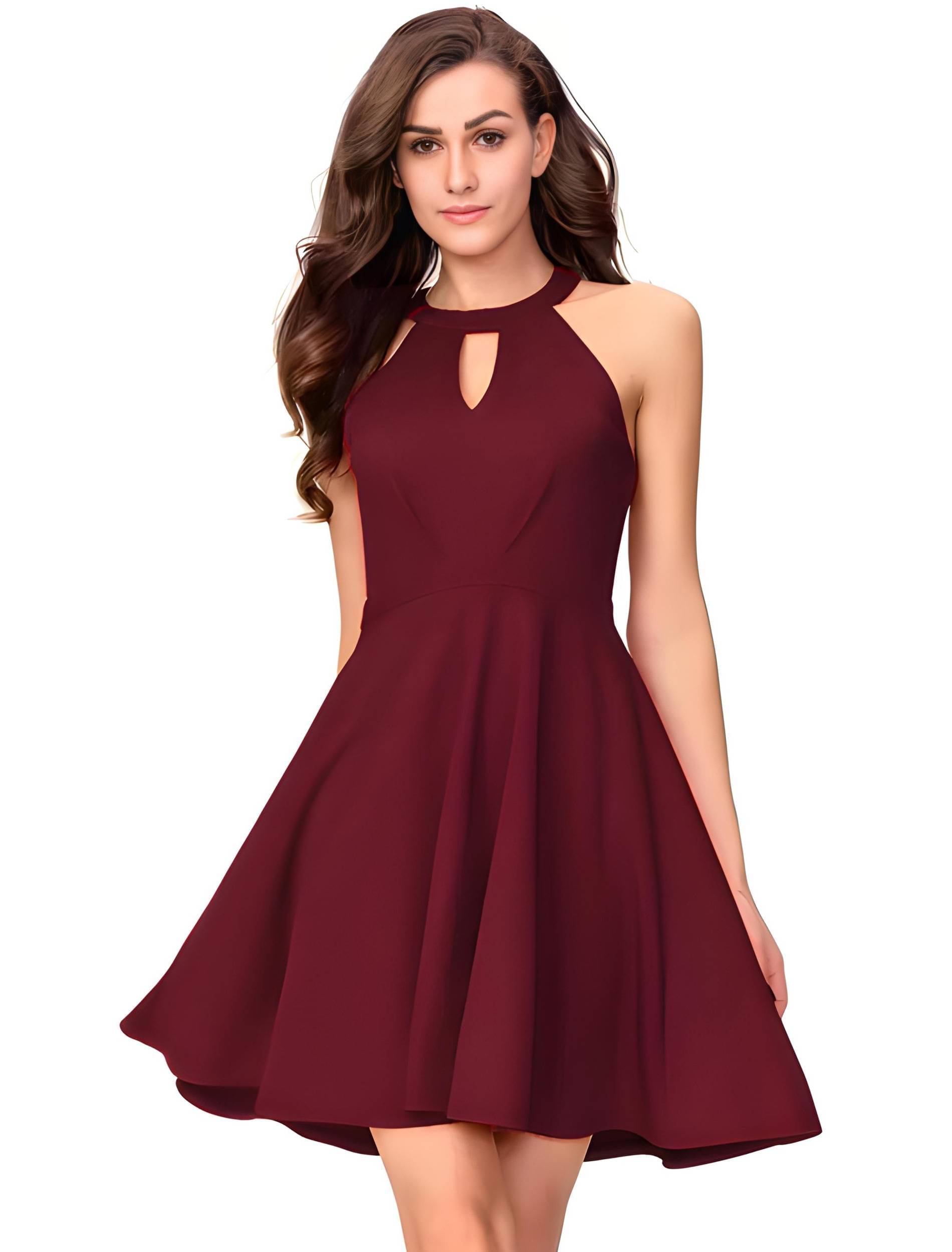     			ZELZIS Women Polyester Solid Fit & Flare Dress ( Maroon )