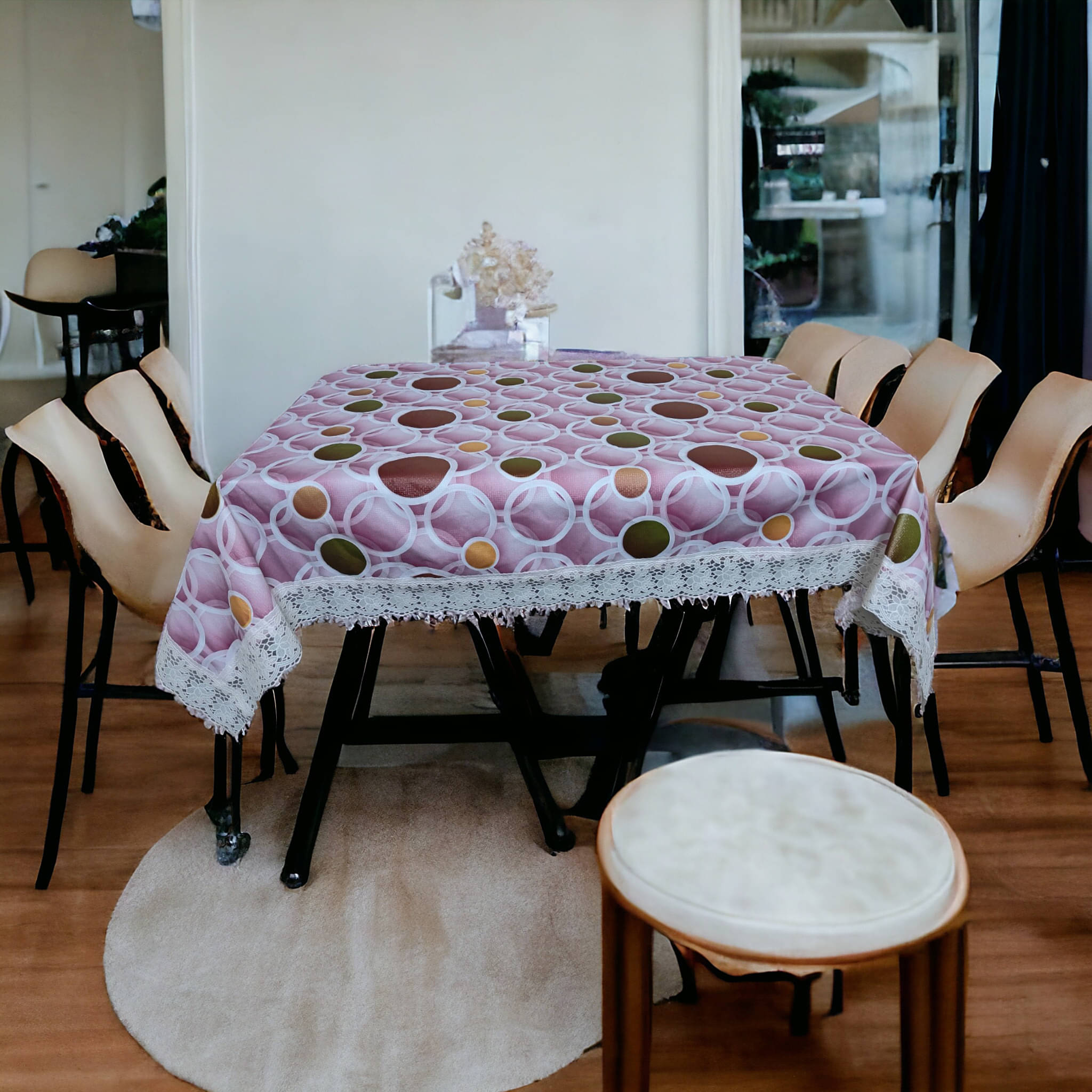     			mopak decor Printed Polyester 6 Seater Square Table Cover ( 152 x 102 ) cm Pack of 1 Pink