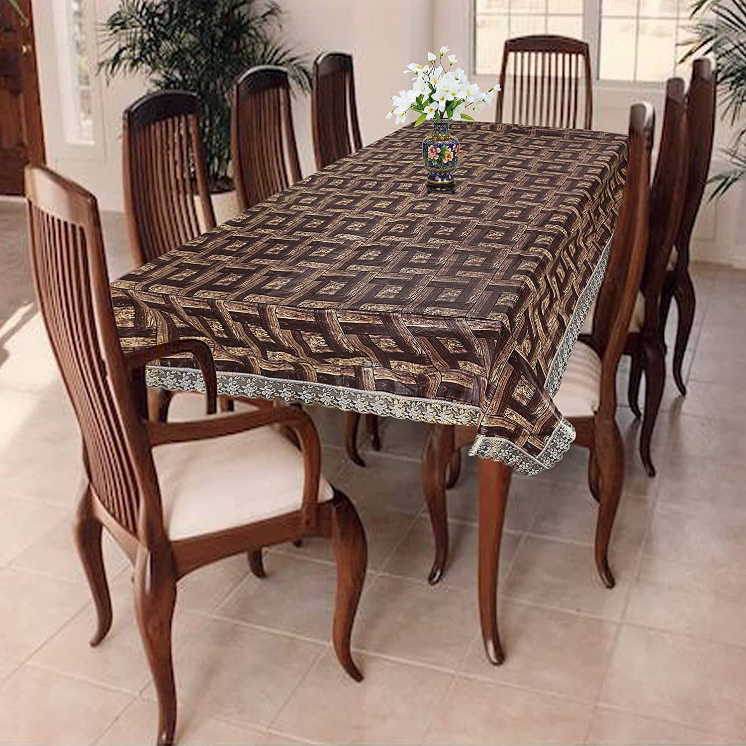 mopak decor Printed Polyester 8 Seater Square Table Cover ( 152 x 102 ) cm Pack of 1 Brown mopak decor Printed Polyester 8 Seater Square Table Cover ( 152 x 102 ) cm Pack of 1 Brown