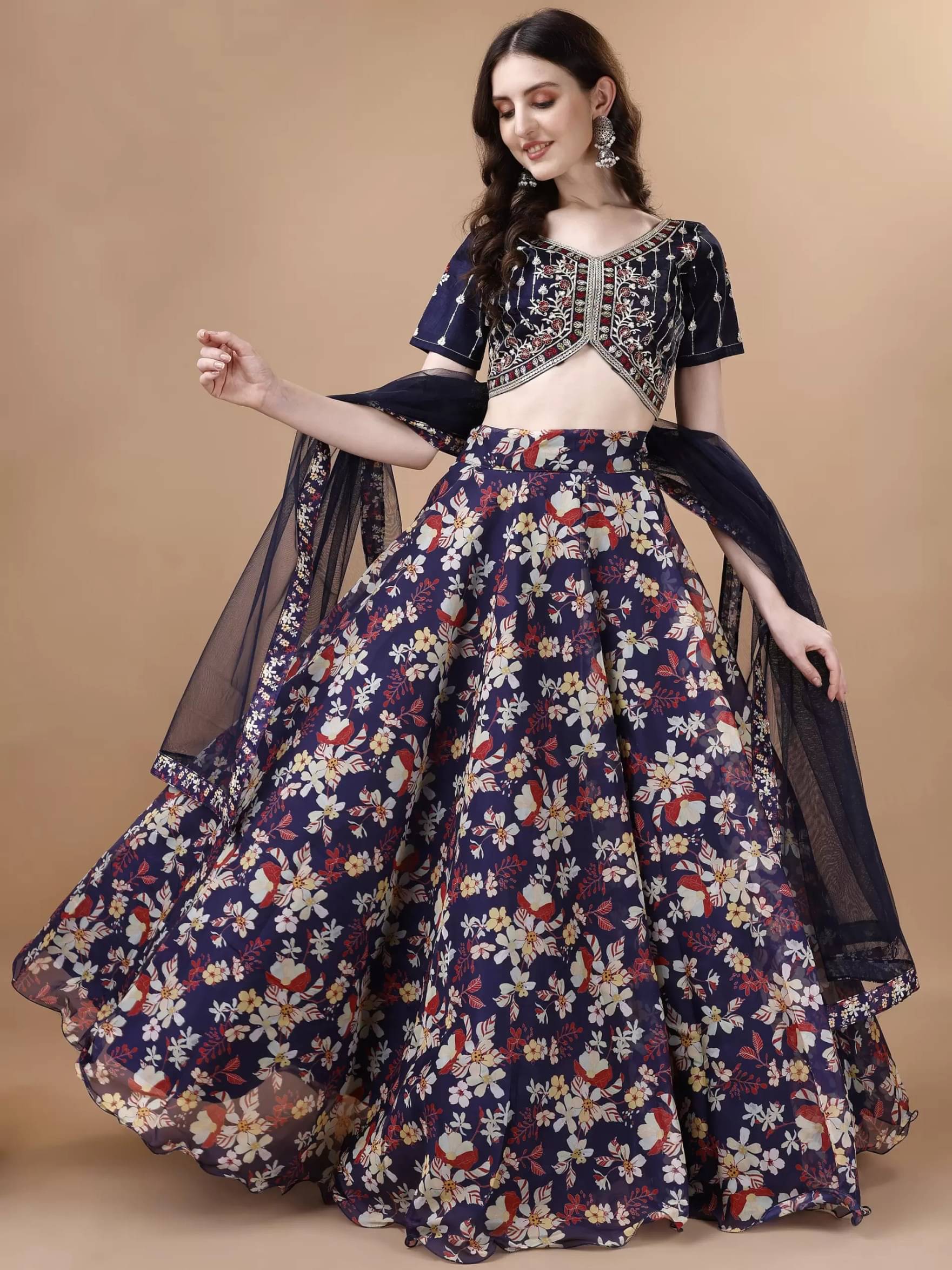 piludi Blue Organza Straight Semi Stitched Lehenga Single piludi Blue Organza Straight Semi Stitched Lehenga Single