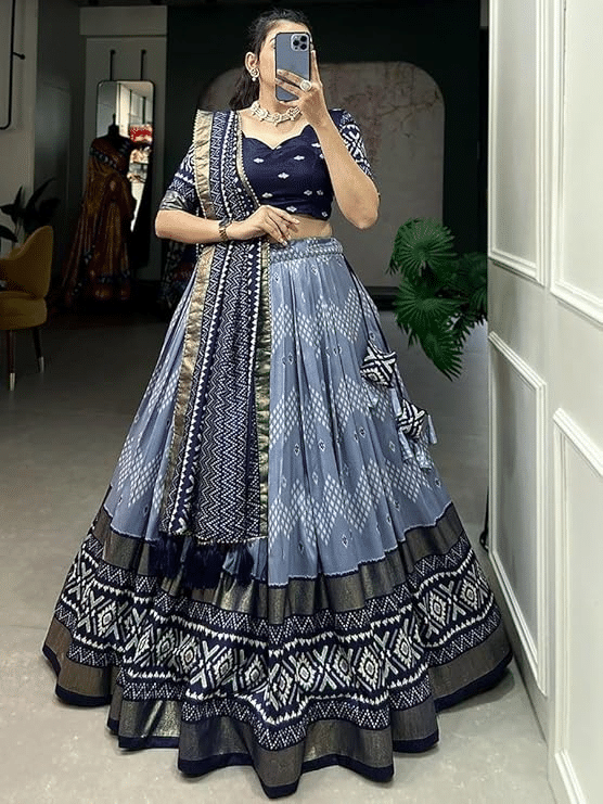     			piludi Blue Silk Blends Straight Semi Stitched Lehenga Single