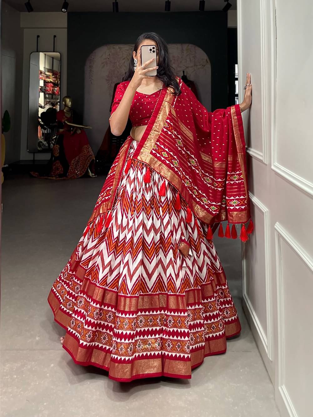     			piludi Red Silk Blends Straight Semi Stitched Lehenga Single
