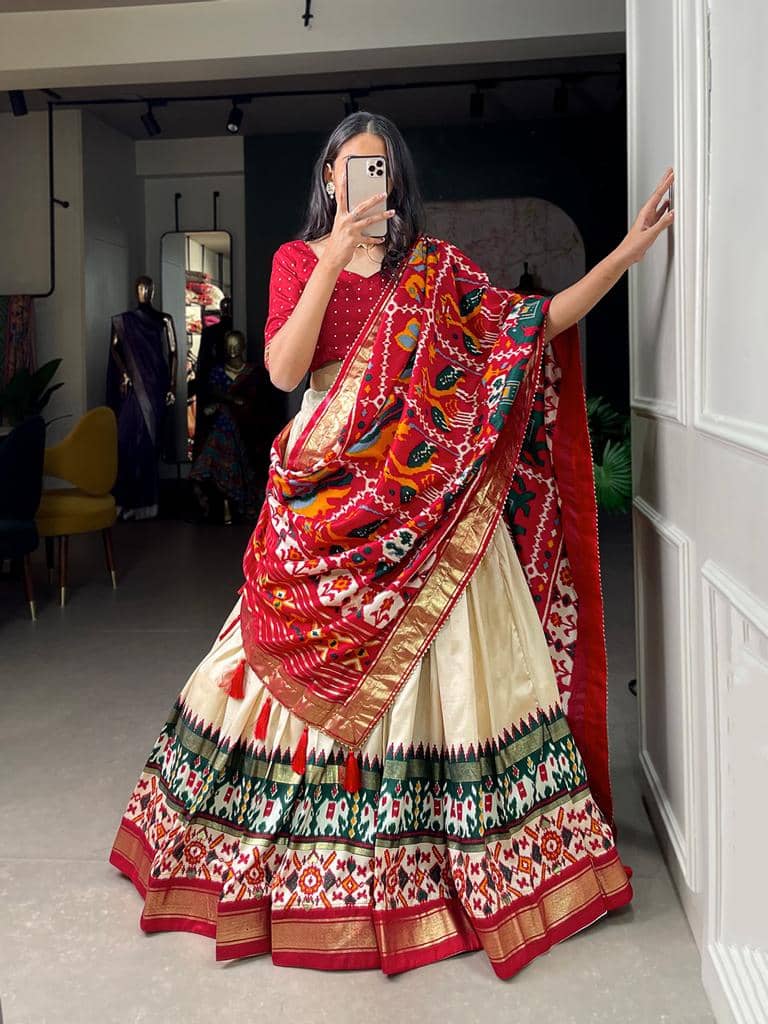 piludi White Silk Blends Straight Semi Stitched Lehenga Single