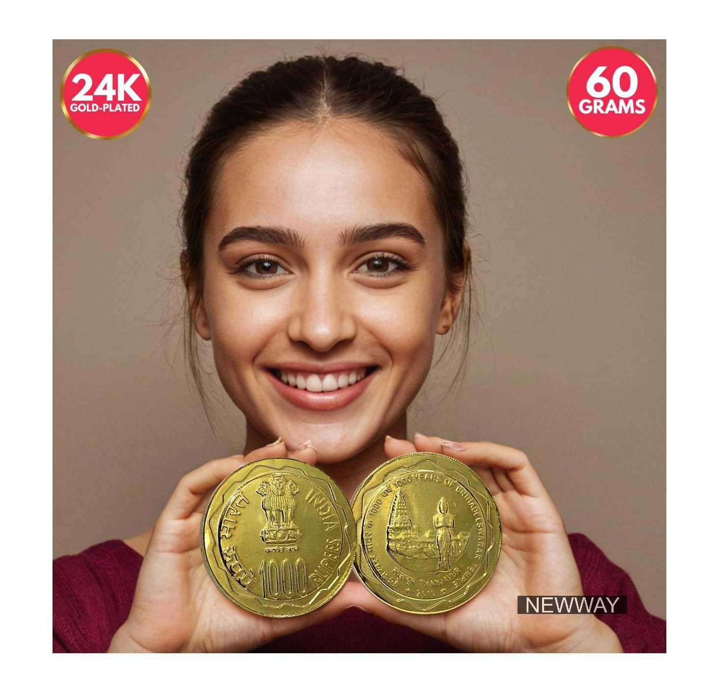 60 Grams 1000 Rupees Memorial - 1000 Years of Brihadeeswarar Temple Rare Silver-plated Coin     			60 Grams 1000 Rupees Memorial - 1000 Years of Brihadeeswarar Temple Rare Silver-plated Coin