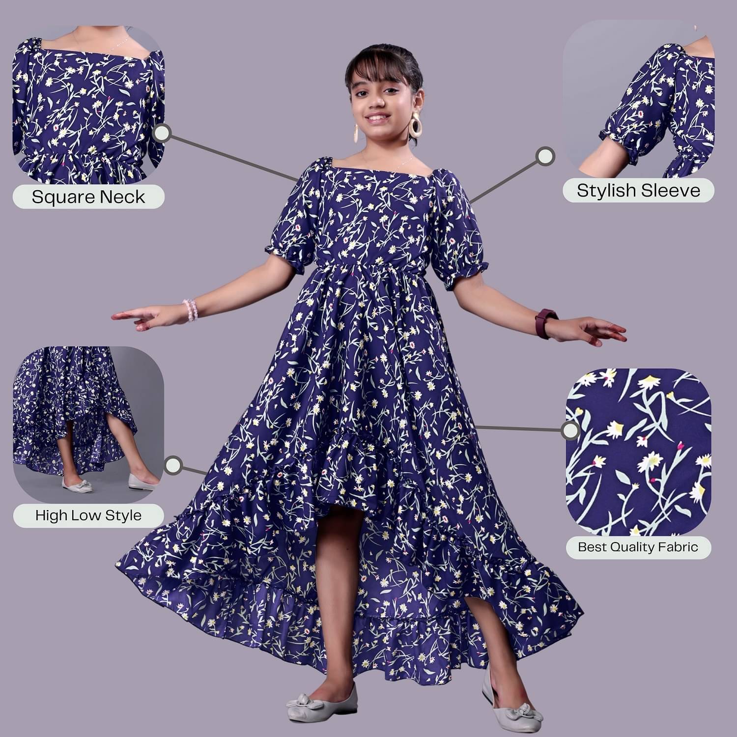     			Aarya Designer Crepe Dress For Girls ( Pack of 1 , Navy Blue )