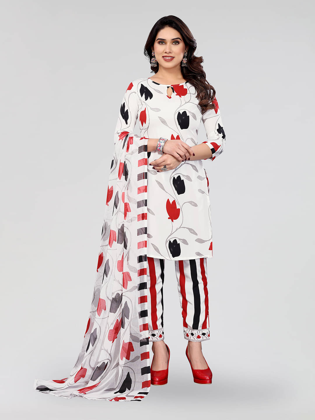     			Anand Unstitched Crepe Printed Dress Material - White ( Pack of 1 )