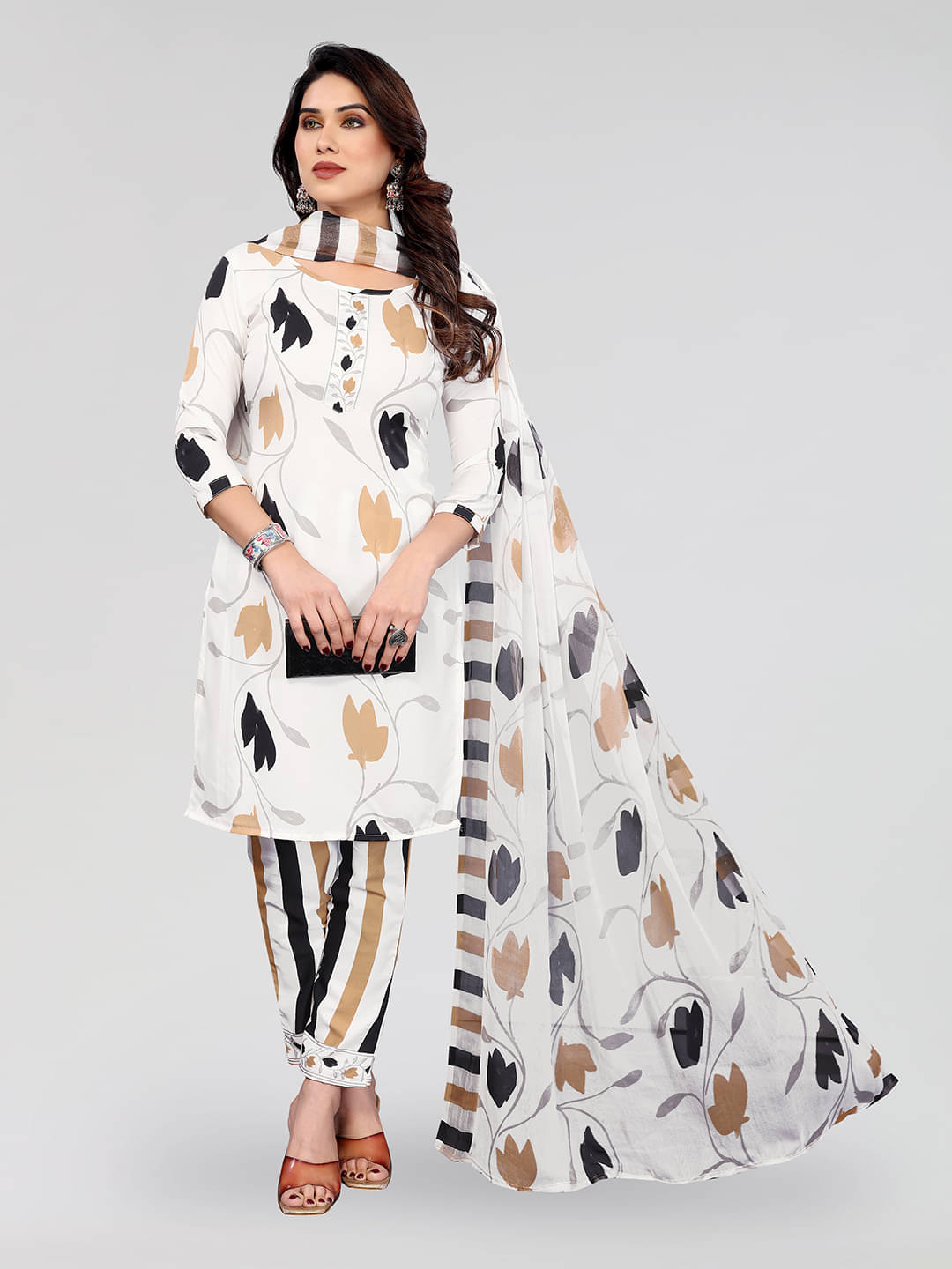     			Anand Unstitched Crepe Printed Dress Material - White ( Pack of 1 )
