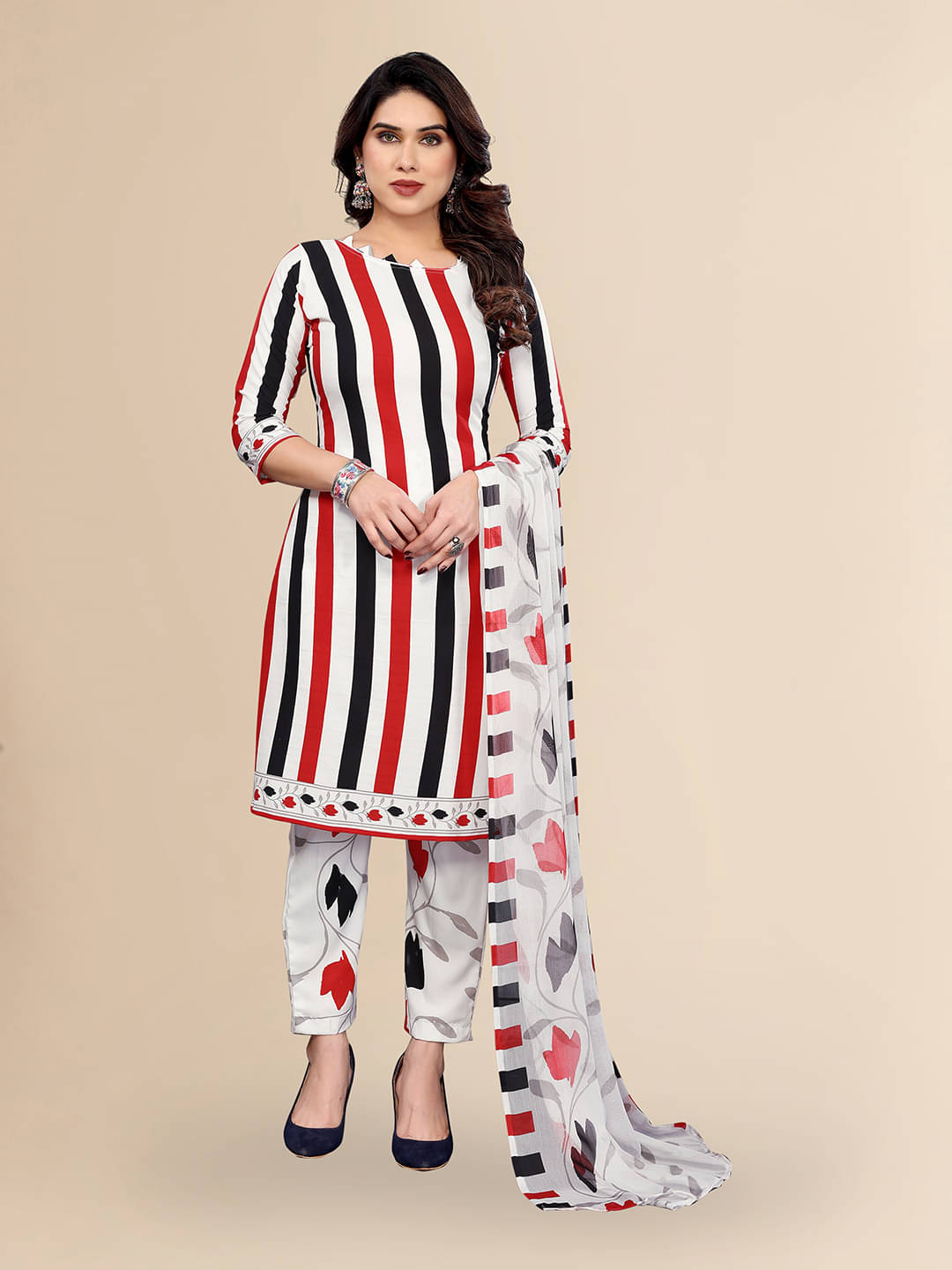 Anand Unstitched Crepe Striped Dress Material - White ( Pack of 1 ) Anand Unstitched Crepe Striped Dress Material - White ( Pack of 1 )