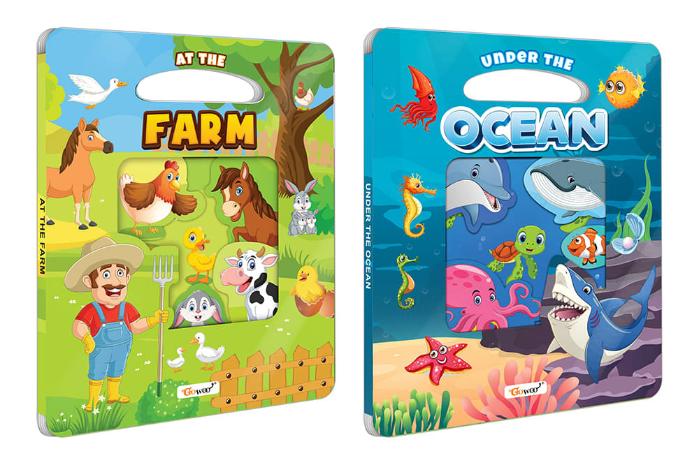 At the Farm and Under the Ocean Window Cut Board Book : Learning board book, Picture learning book, Die cut shape board book, Board Book for Toddlers | Combo of 2 Die Cut Shape Board Books At the Farm and Under the Ocean Window Cut Board Book : Learning board book, Picture learning book, Die cut shape board book, Board Book for Toddlers | Combo of 2 Die Cut Shape Board Books